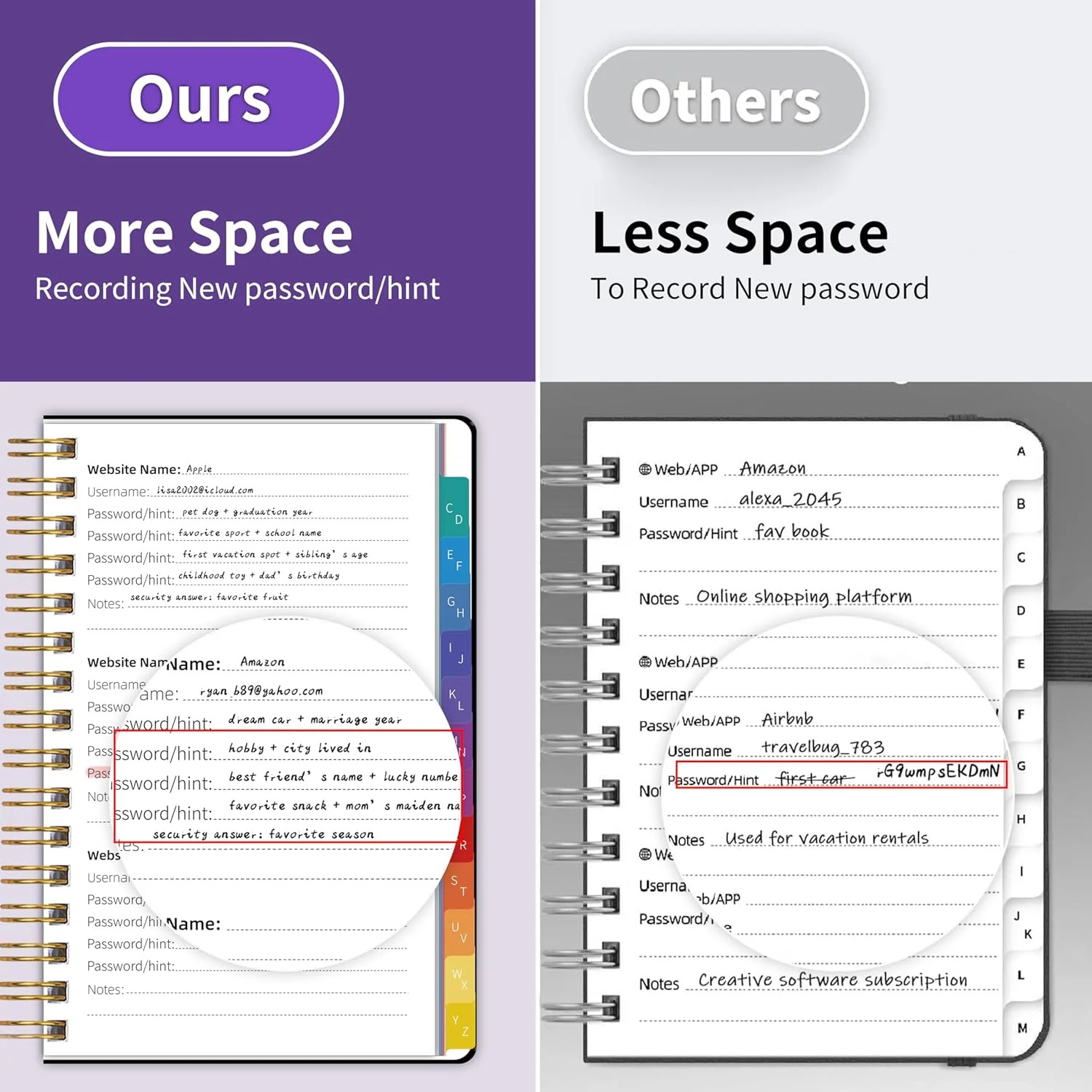 Spiral Password Book with Alphabetical Tabs, 5.8″ X 8.2″ Password Keeper Book fo