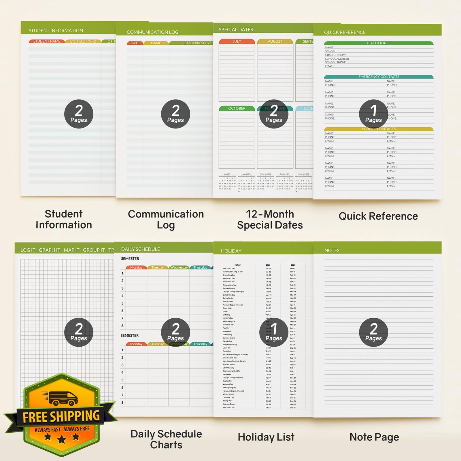SUNEE Teacher Planner 2026-2027 Wildflower Green