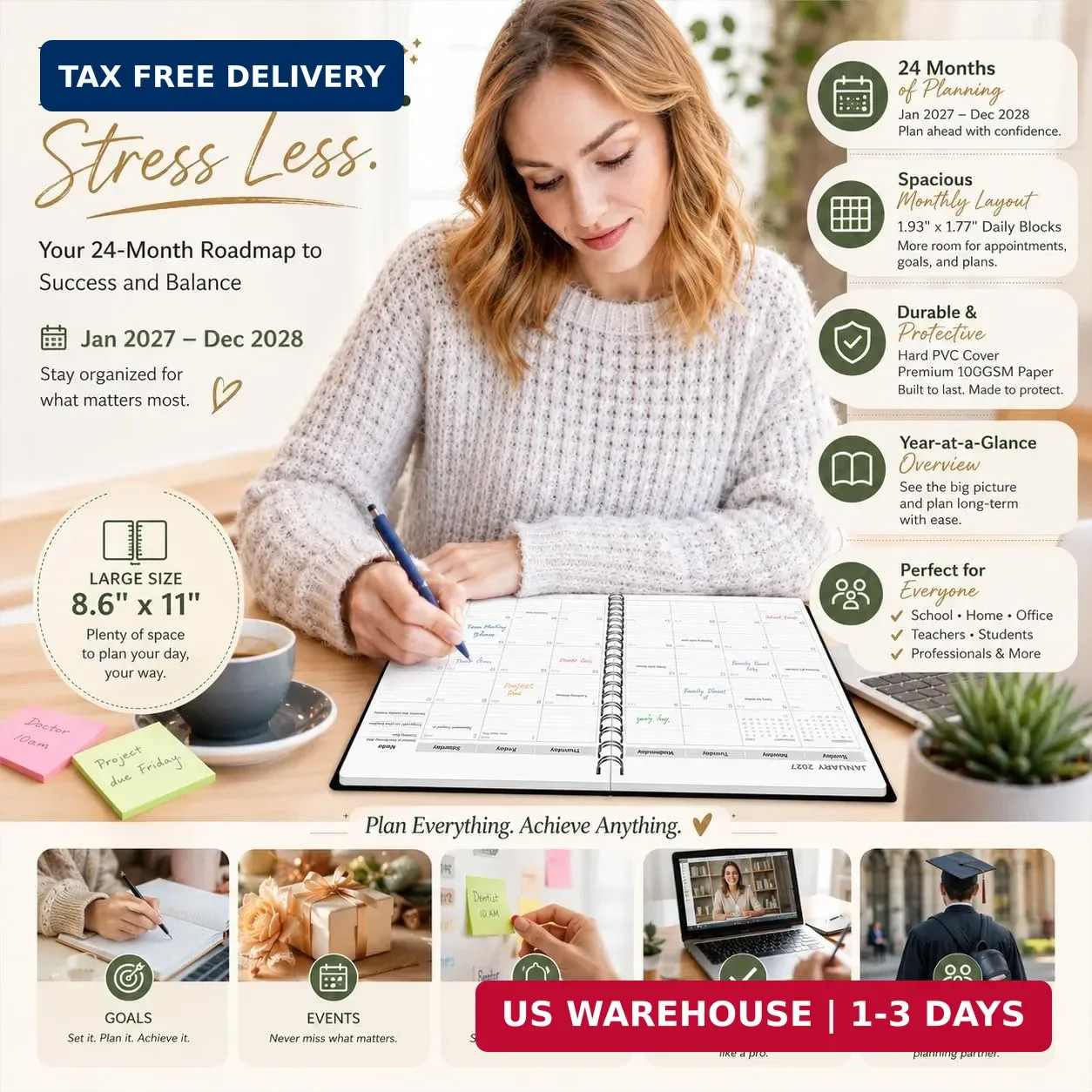 2027-2028 Monthly Planner, Jan 2027-Dec 2028, A4 2027 – Dec Black