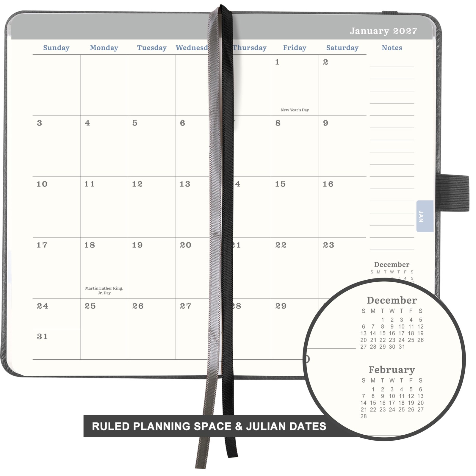 Pocket Calendar 2026-2027 – for 6.4 x 3.9 x 0.7 inches, Grey