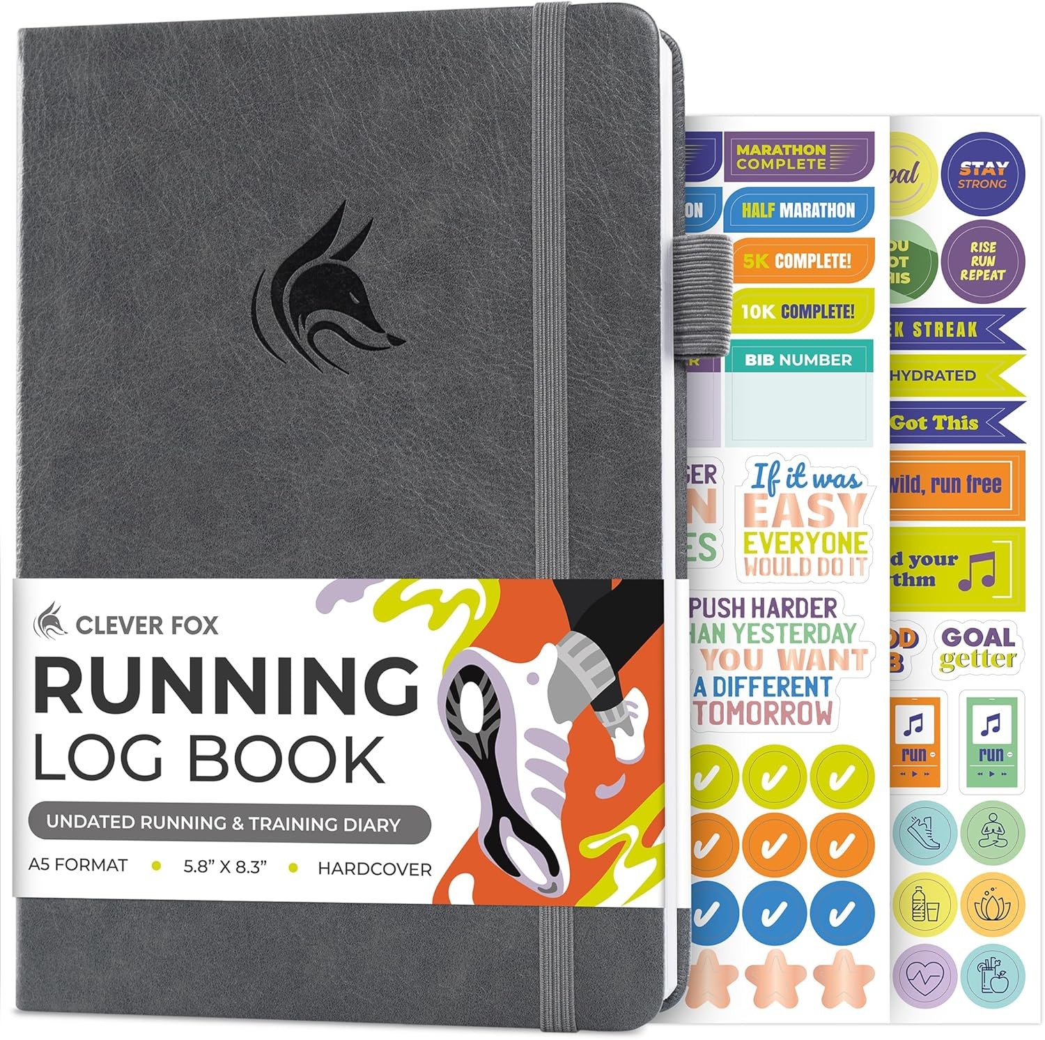 Clever Fox Running Log Book – A5 (5.8'' x 8.3''), Gray