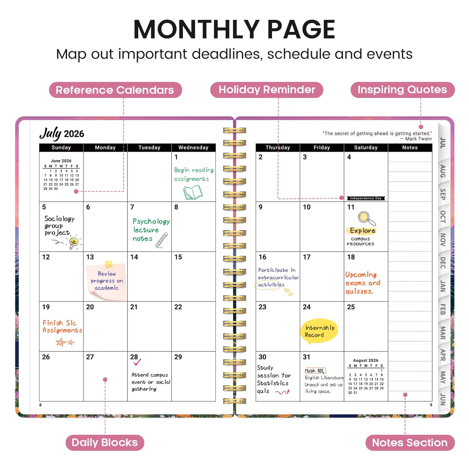Planner 2026-2027, Academic Monthly and (6.3″x8.5″)a5, M-Dreamscape Hills