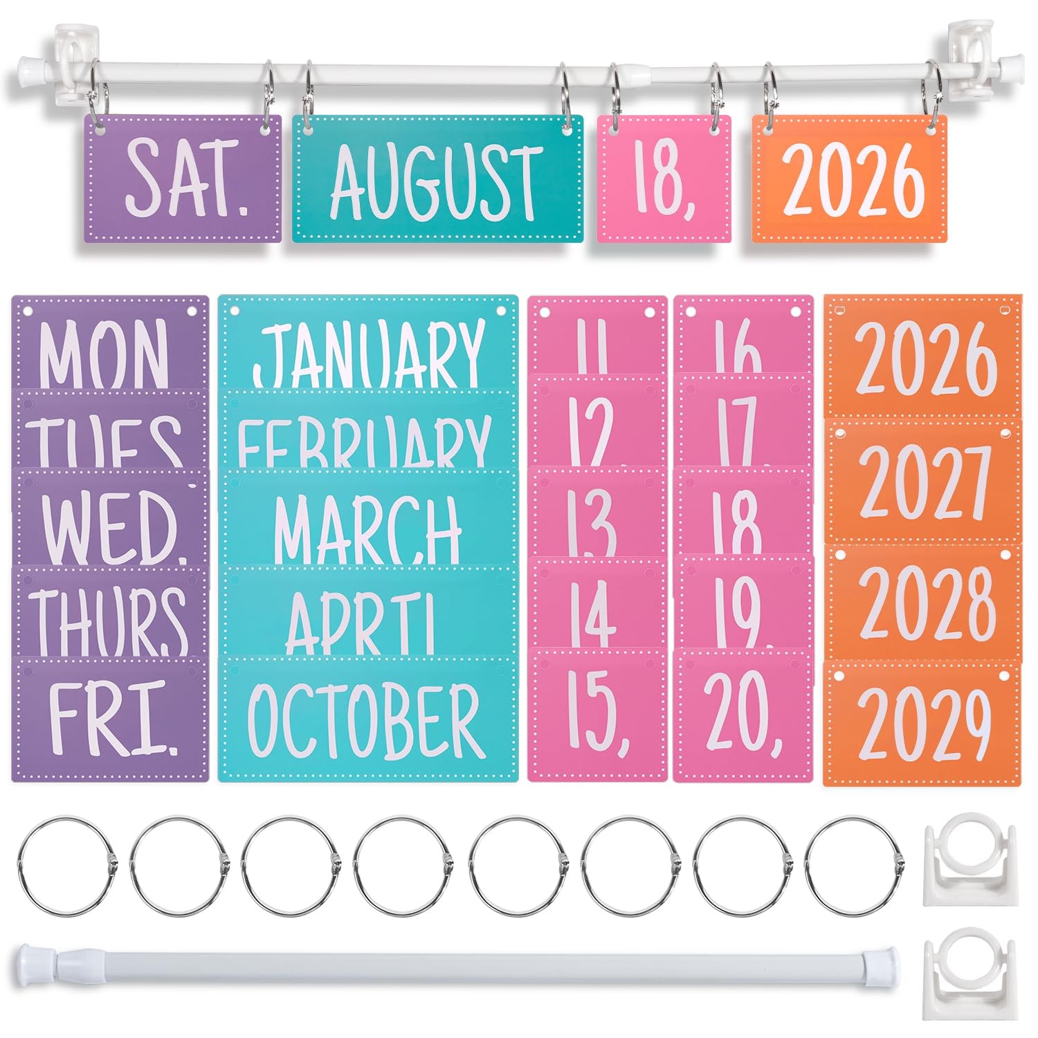 Colorful Rainbow Flip Calendar Bulletin Board Set Adjustable Holder 54 Date Card