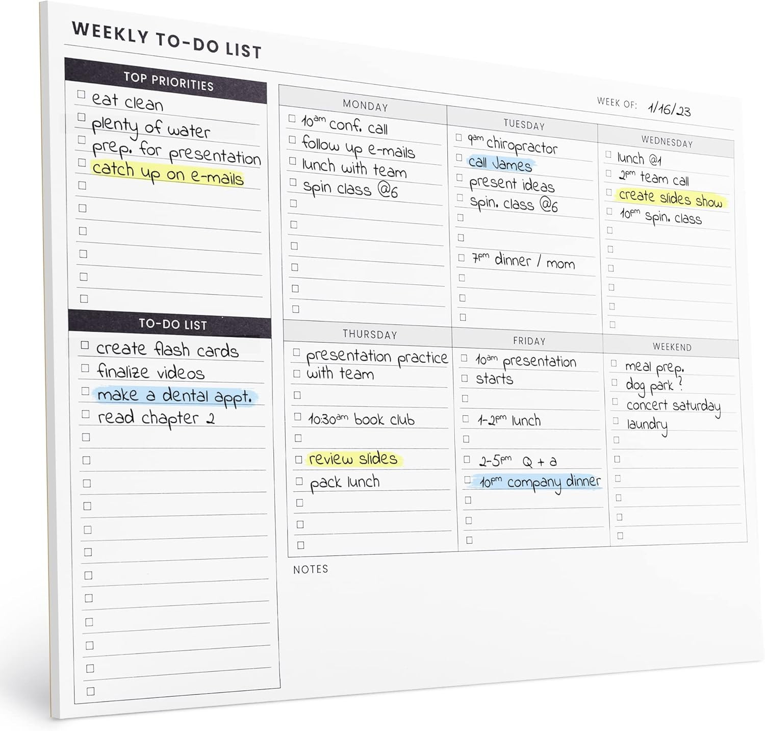 Weekly Planner Pad: To Do List Desk Notepad with Multiple Sections – 8.5×11″ 52