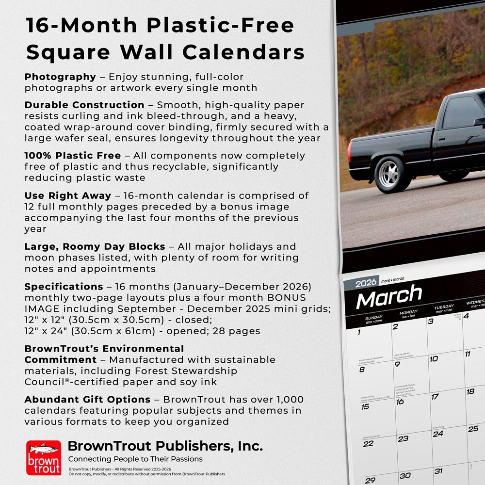 Chevy Super Sport OFFICIAL | 2026 12×24″ Square Wall Calendar | Plastic-Free