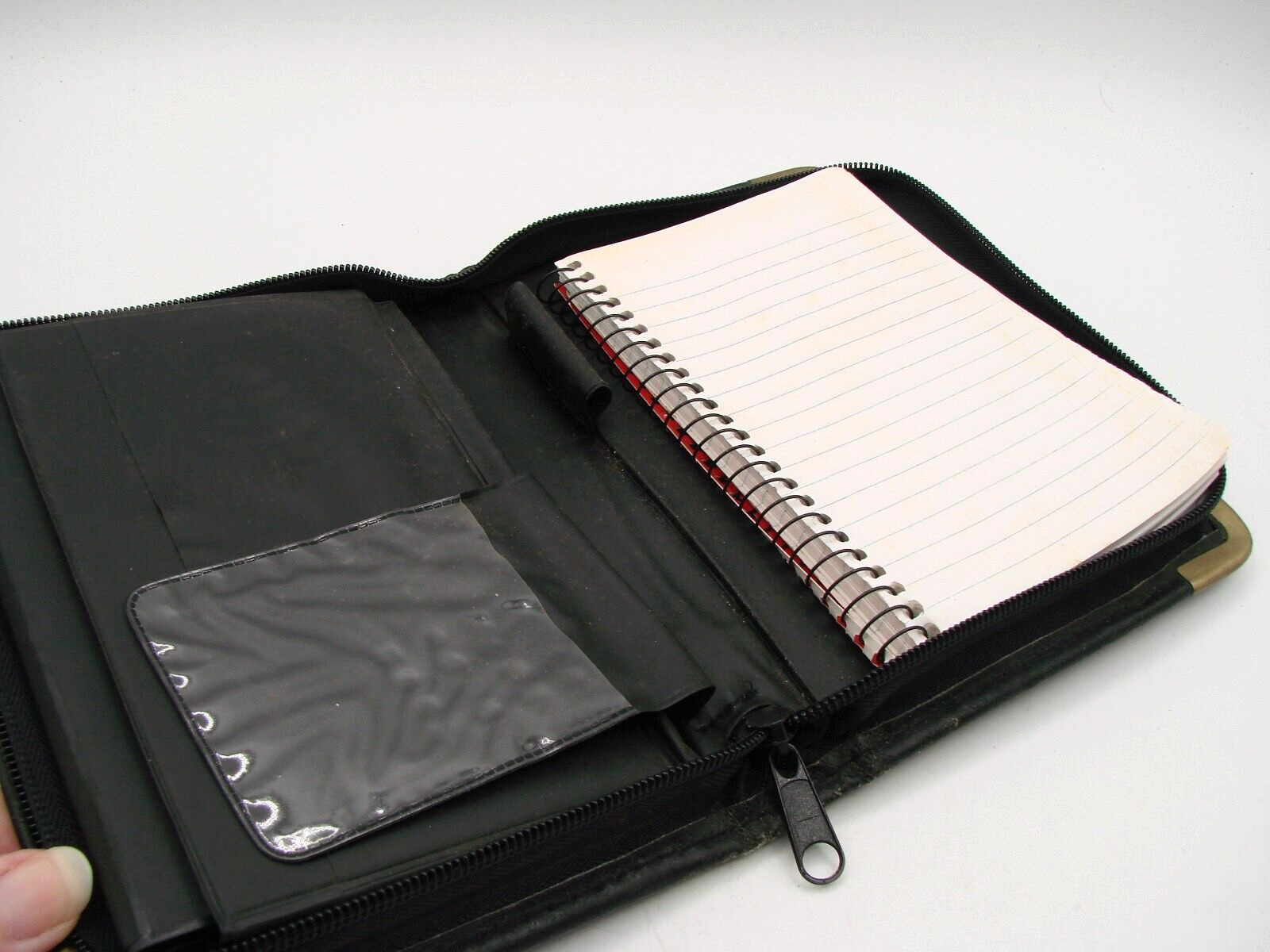 Vintage 1980s Full Zip Planner Organizer with Notepad Insert Gold Bumper Corners