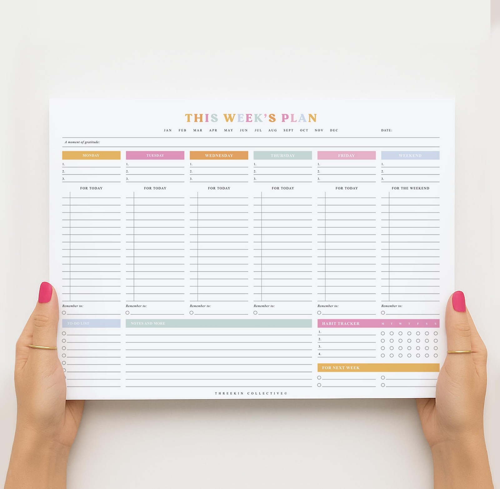 Weekly Planner – Premium 52-sheet Tear-off Notepad, 8.5 X 11 Inches, Clean