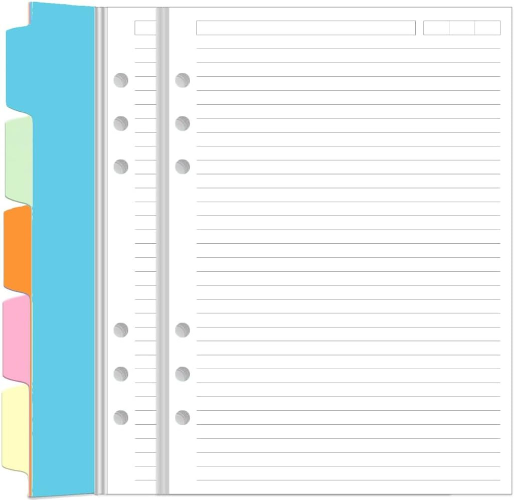 A5 Refill Paper – 6 Hole Planner Inserts for A5 Binder, 200 Pages 6 Ring Loose L