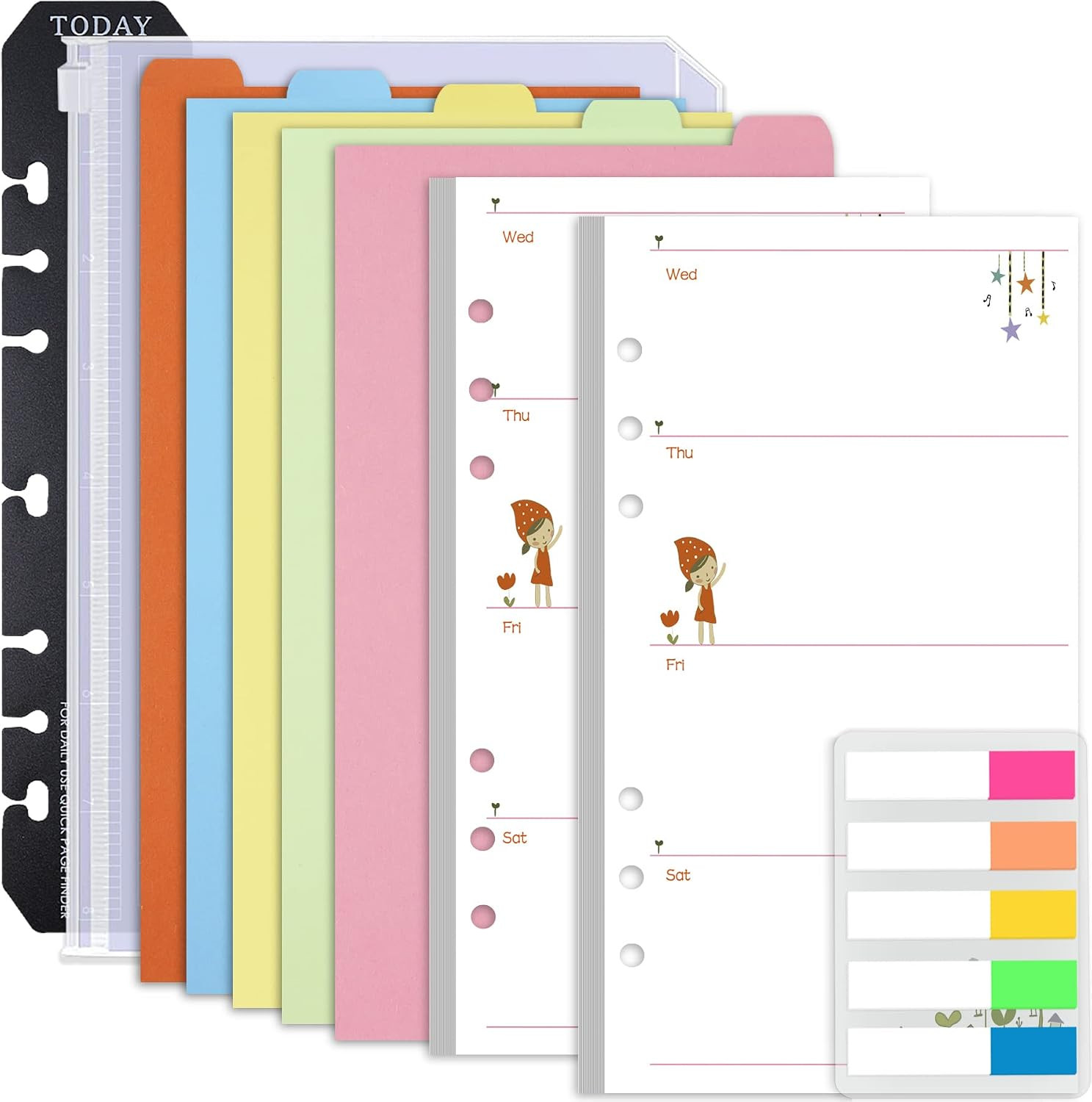 A6 Planner Inserts Weekly Planner Refills, 90 Pages Colorful 6-Ring Loose-leaf P