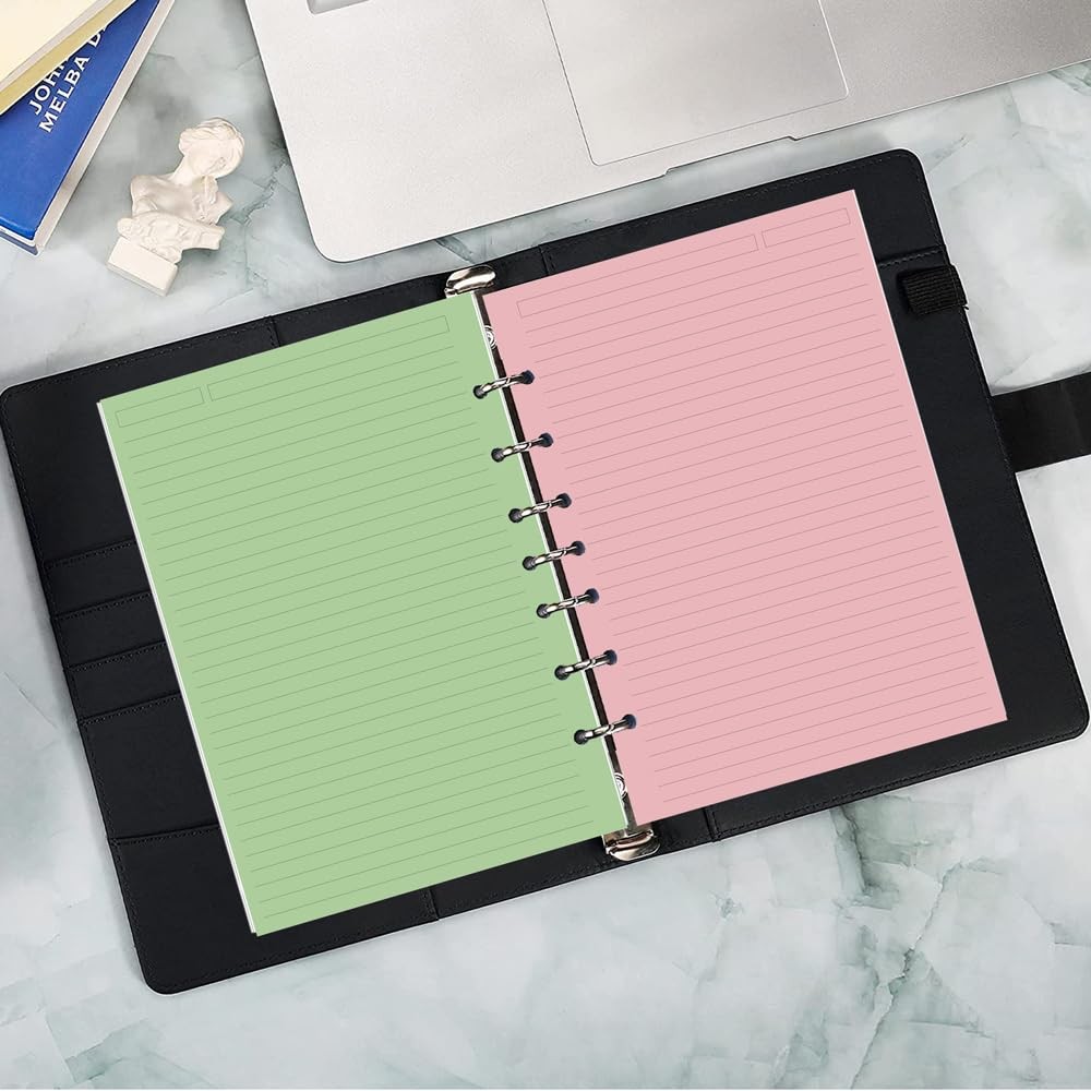 240 Sheet/480 Pages Colored Lined Paper Refill for A6 6-Ring Binder Notebook
