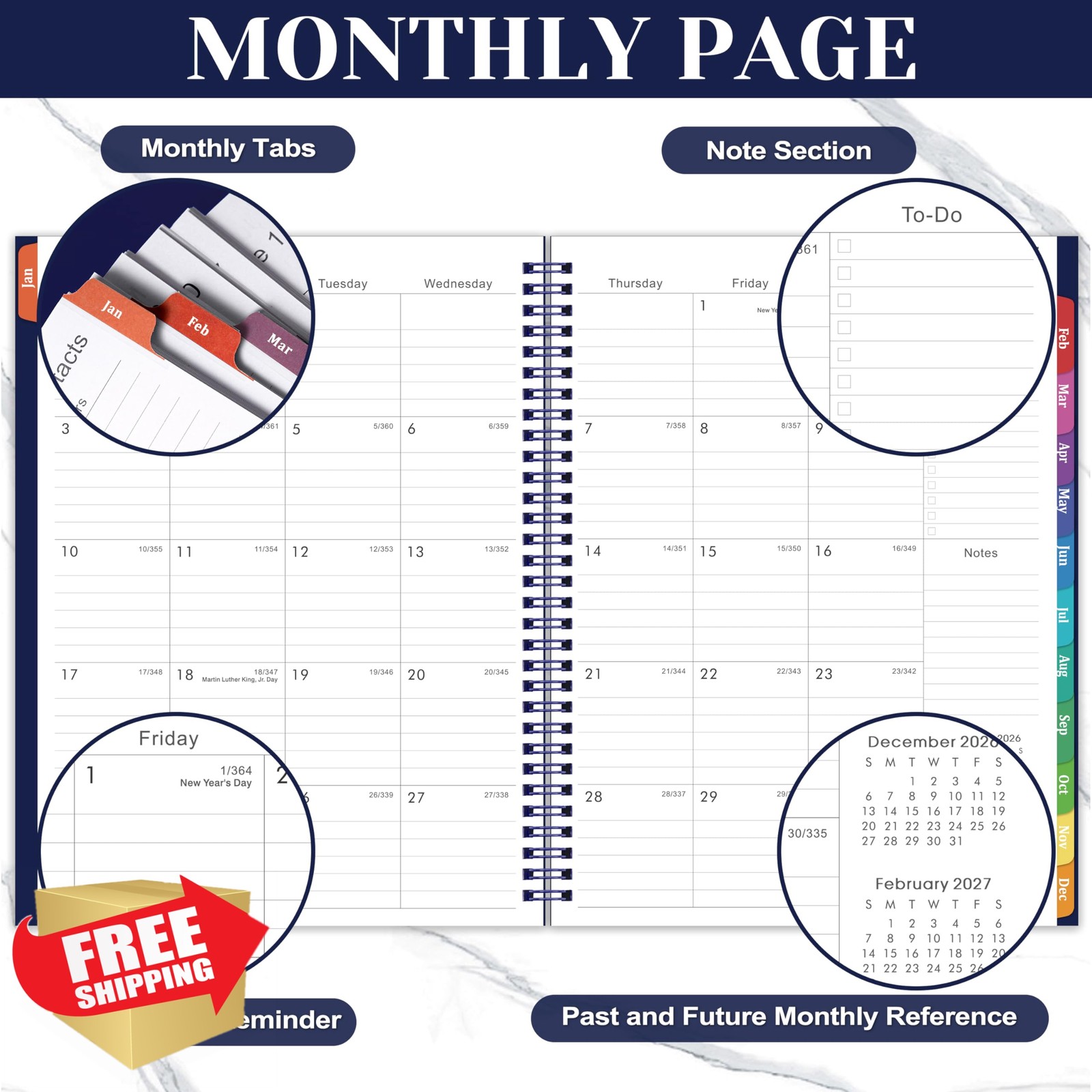 Vondafe 2027 Weekly Monthly Planner Navy