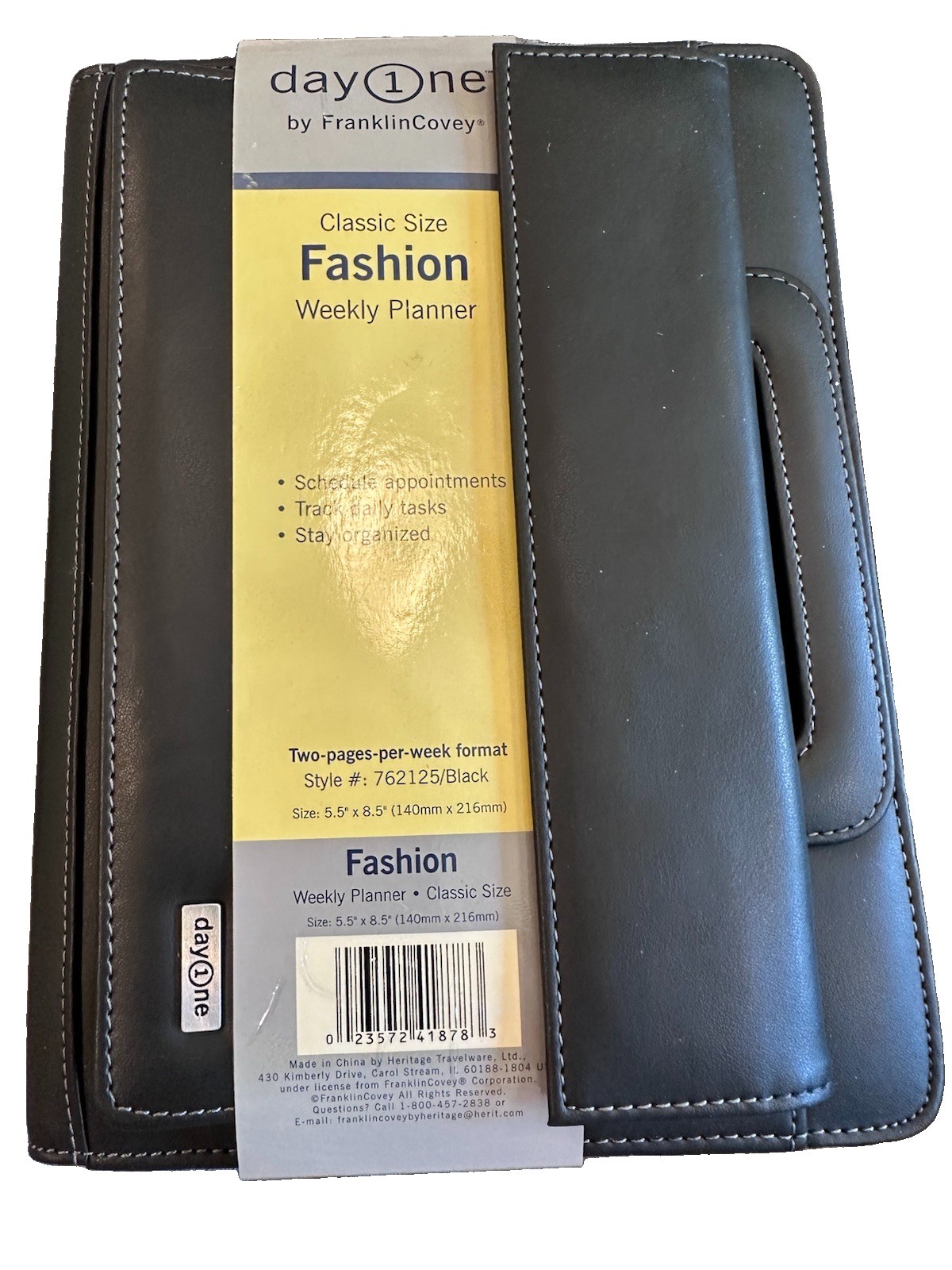 NEW Franklin Covey Day 1 Classic Zip Binder Handles 7 Rings 1″ Black W Inserts.