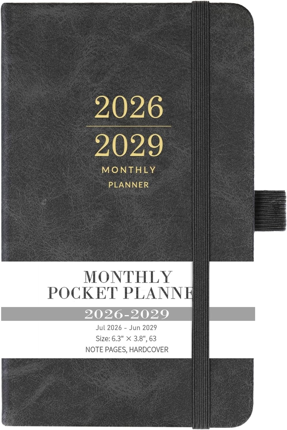 2026-2029 3- Pocket Planner Gray, Faux Leather, 3.8×6.3 inches