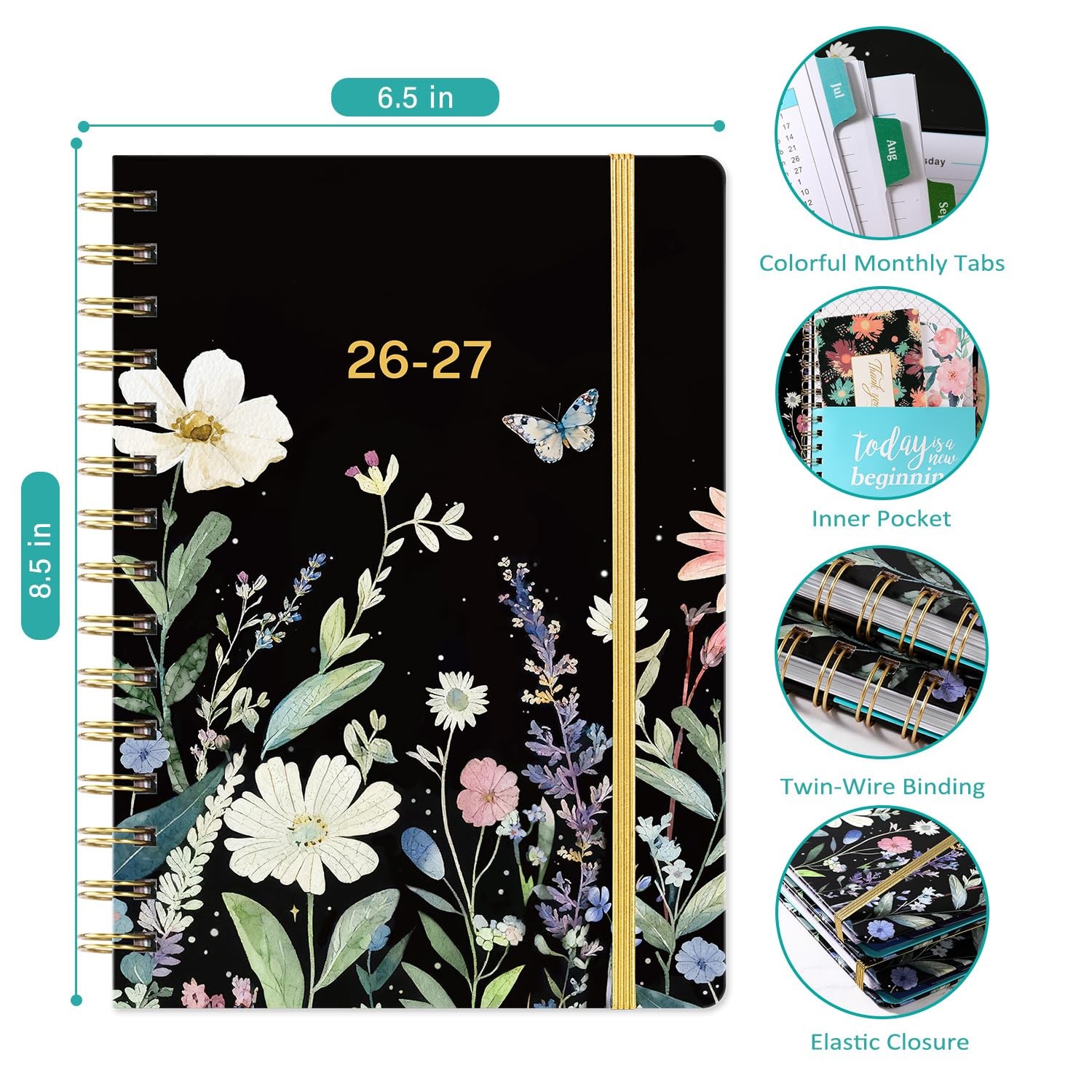 20262027 Planner Weekly Monthly Hardcover 6.5×8.5 Colorful Tabs Academic