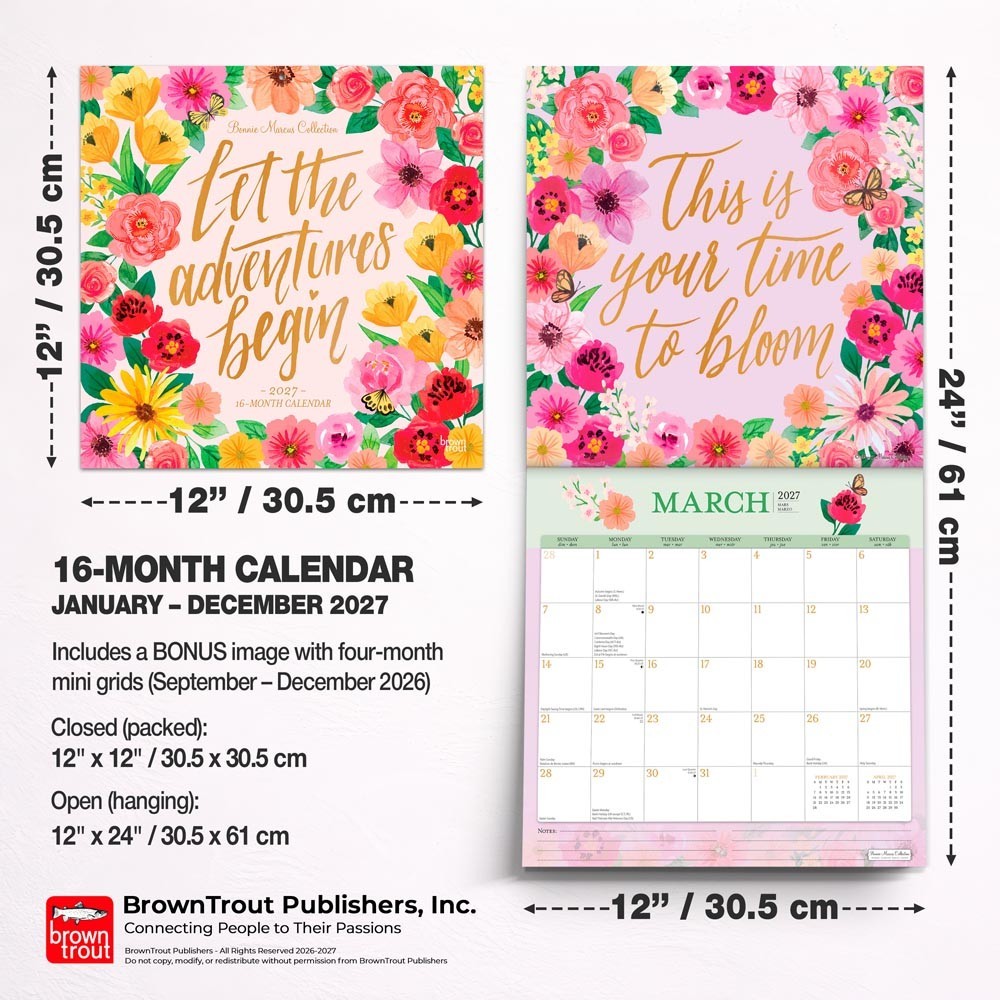 Bonnie Marcus OFFICIAL 2027 12×24″ (Hanging) Square Wall Calendar | Plastic-Free