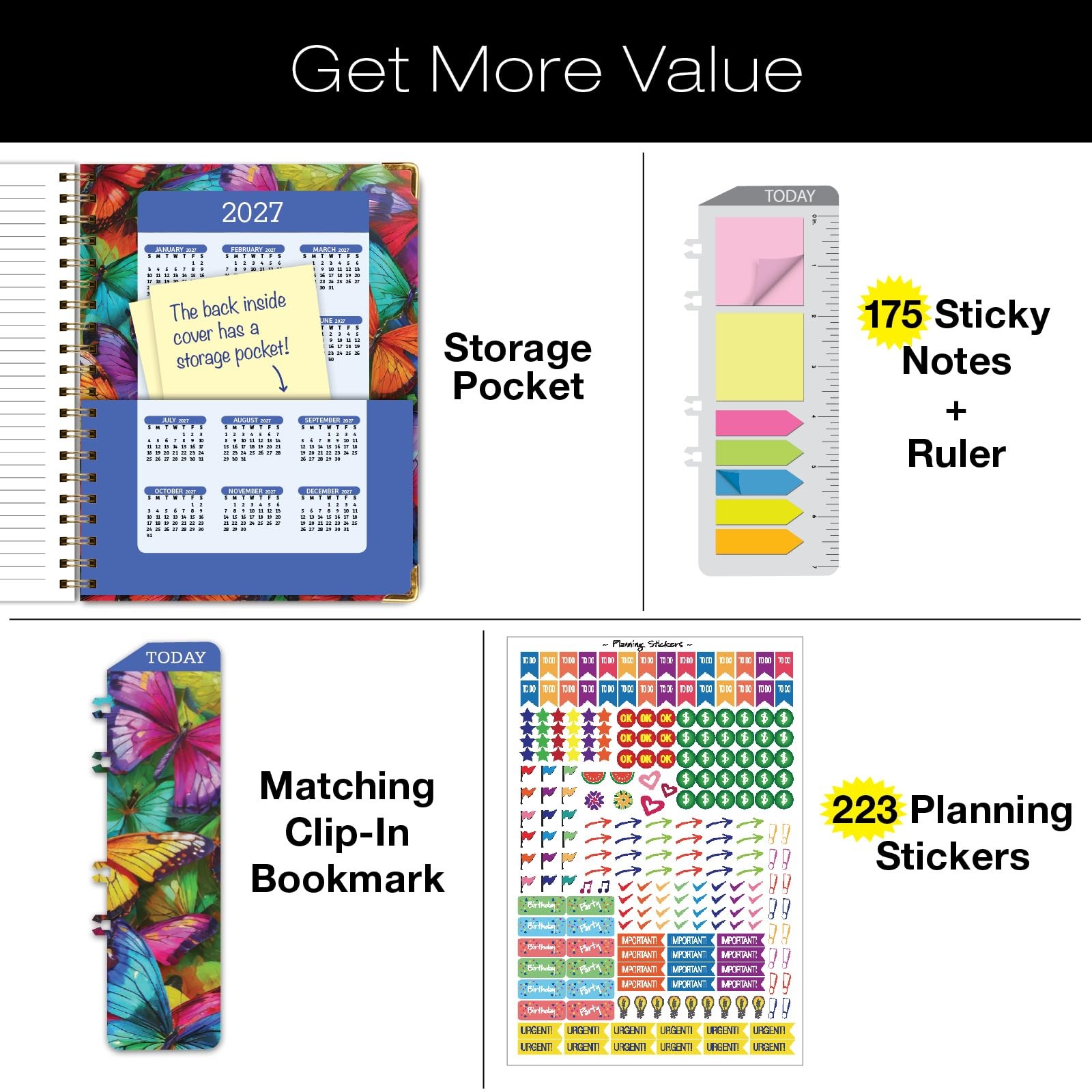 HARDCOVER Academic Year 2026-2027 Planner: 8.5″ x 11″, Colorful Butterflies