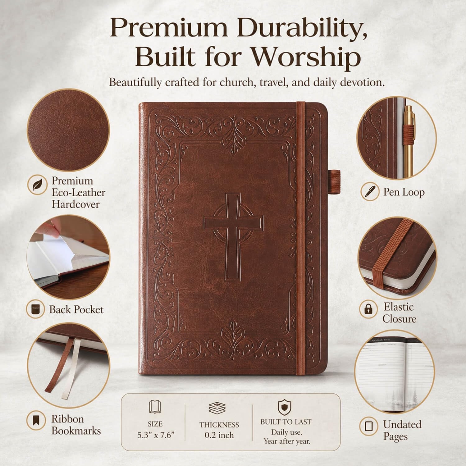 Christian Bible Journal for Men & Women – 5.3×7.6 inches, Antique Brown