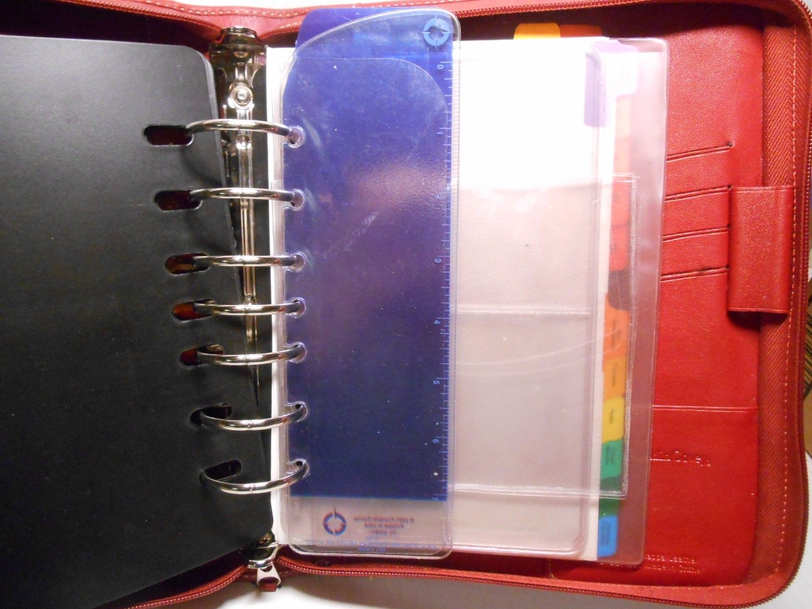 Vtg FRANKLIN Quest Covey RED Full Grain Leather 7 Ring Planner 8.5×10″ Full Zip