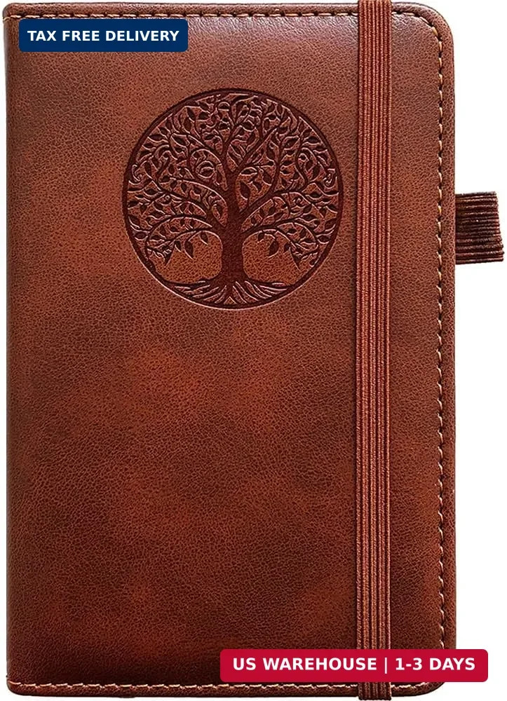 Small Pocket Notebook, Leather Journal Mini (Brown)