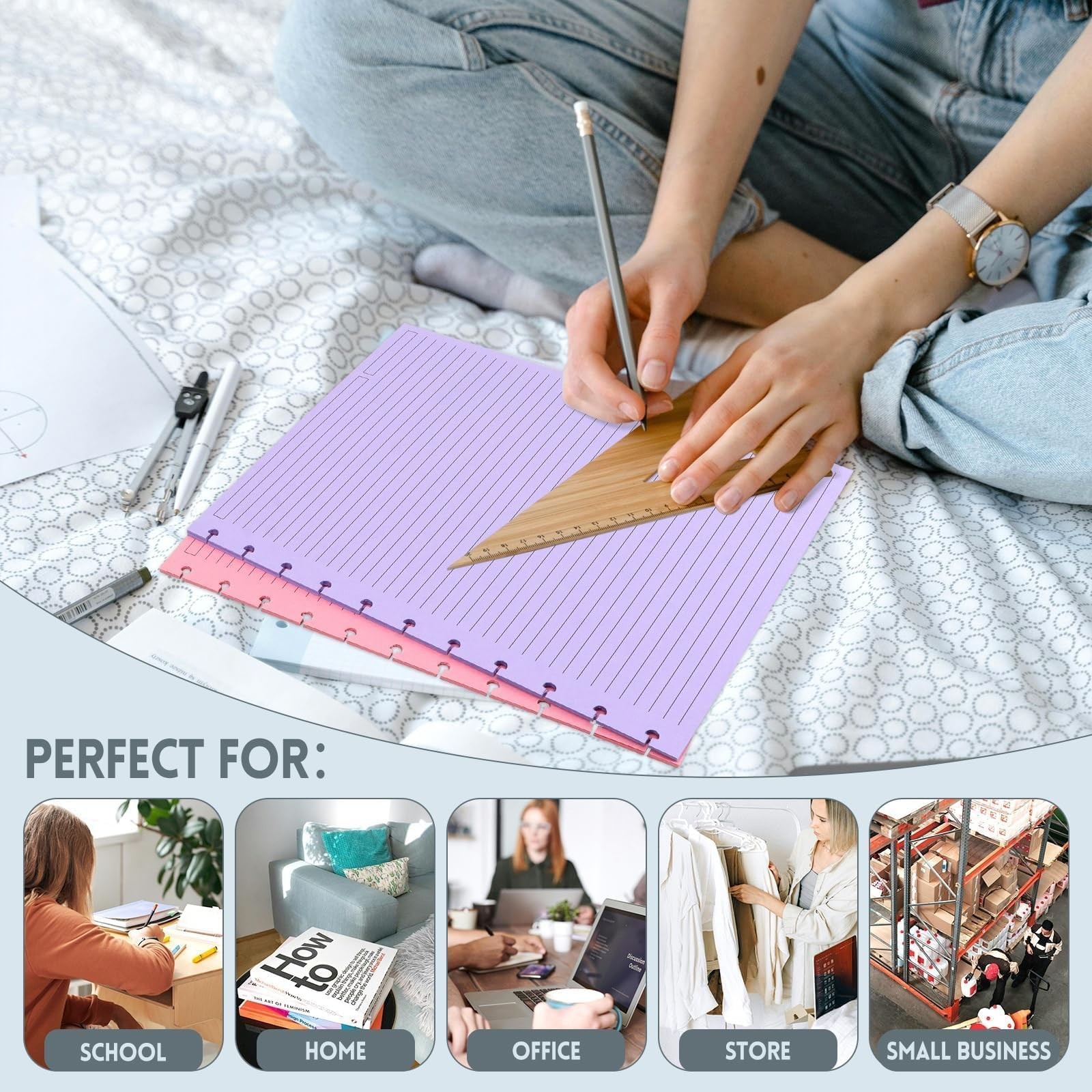 Discbound Refill Paper 120 Sheets, Letter Size, pink blue yellow green purple