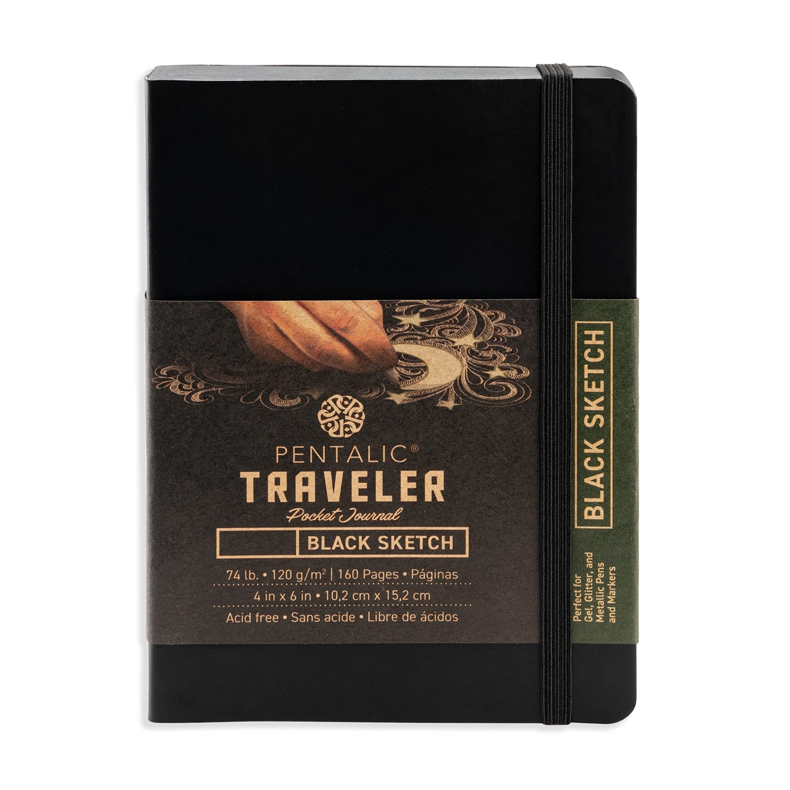 Pentalic – 4″ x 6″ Traveler Midnight Sketch Black Paper Journal, 160 Pages, B…