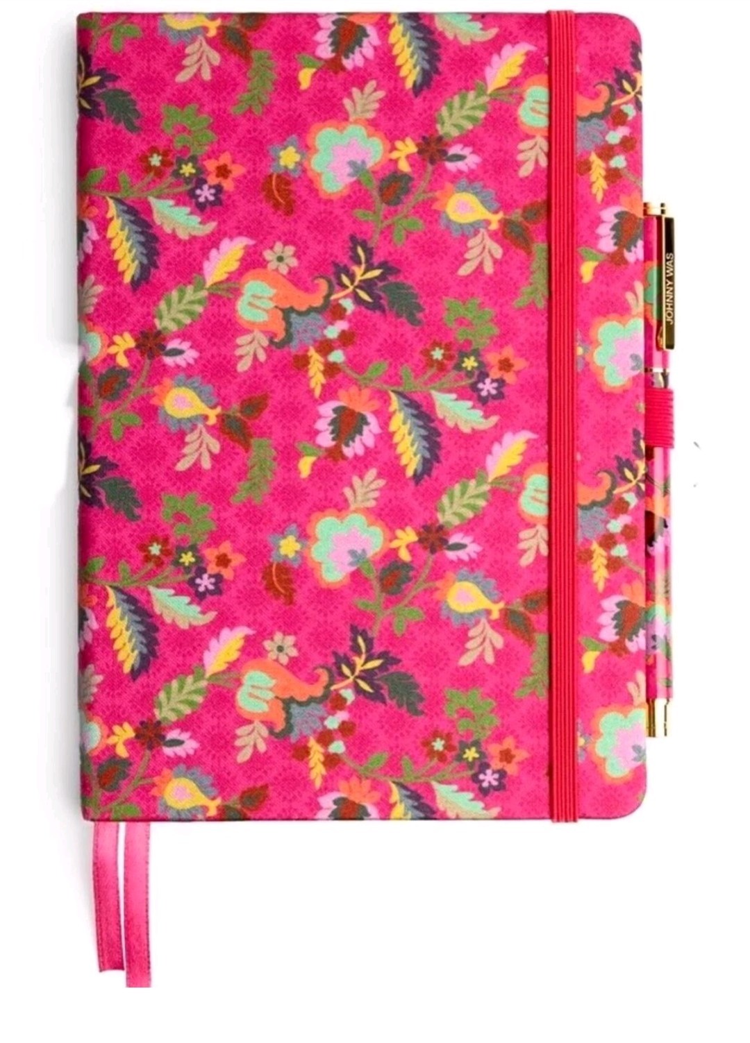 NEW Johnny Was Verney Journal and Pen Set Silk Blend Floral Pink Size 8.5″ x 6″