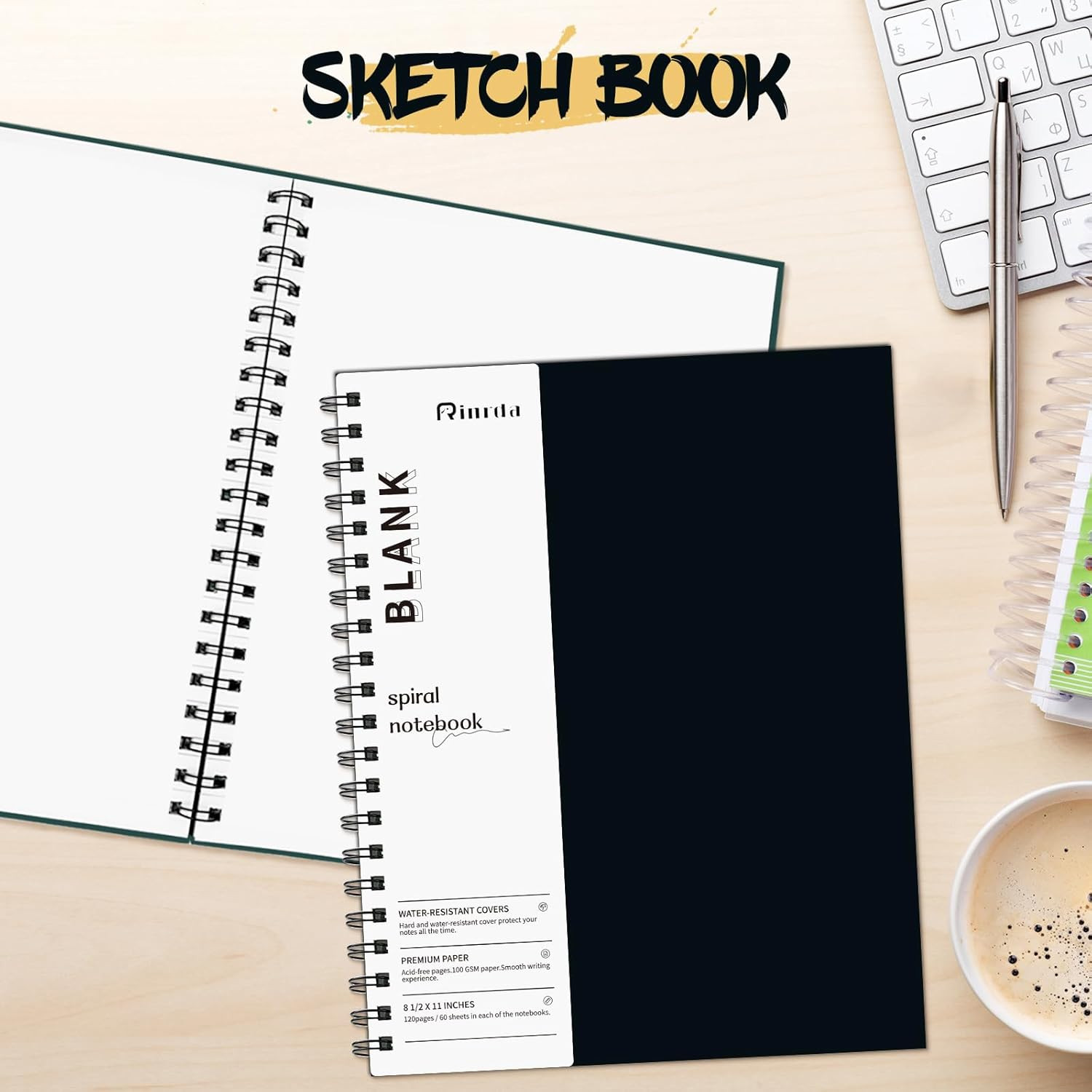 Blank Spiral Notebook 8.5″ X 11″-4 Pack Unlined Spiral Notebook Blank Journal A4