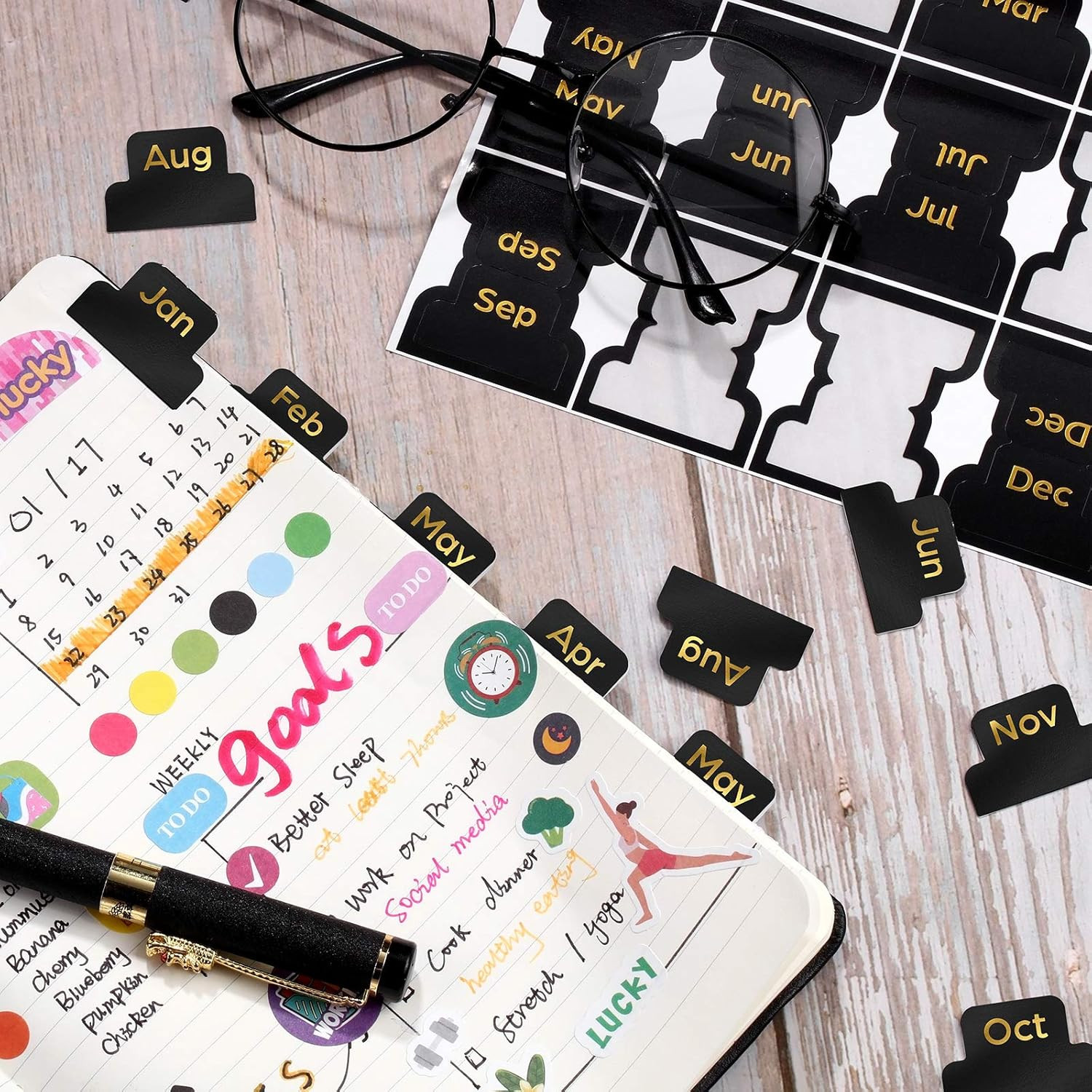 72 Pcs Adhesive Monthly Tabs Designer Accessories for Notebook Journal Planners