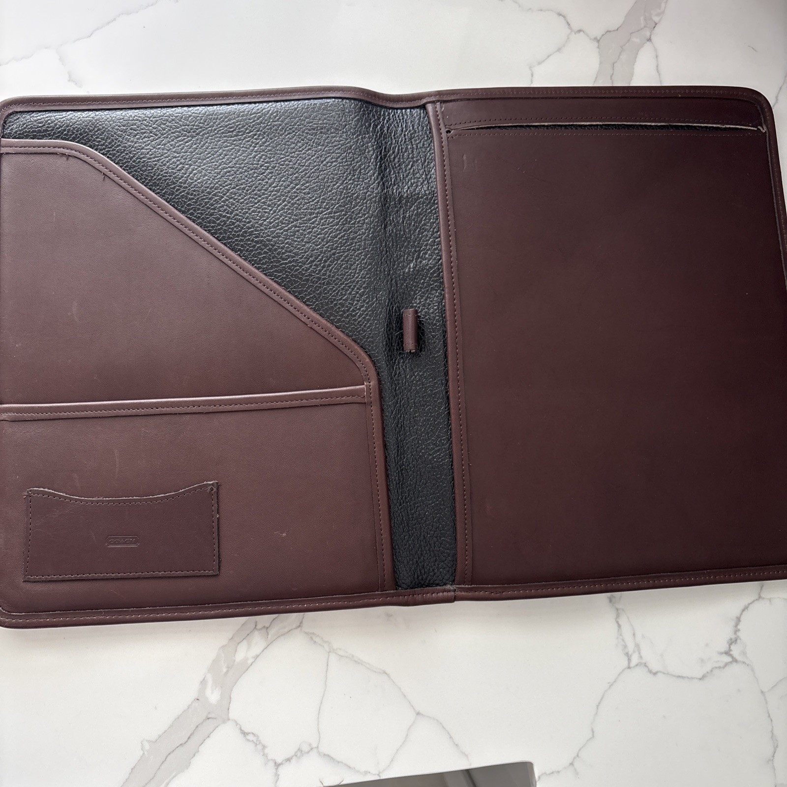 RARE Vintage COACH Brown Leather Portfolio Notepad 10×12.5 Inches with Pockets