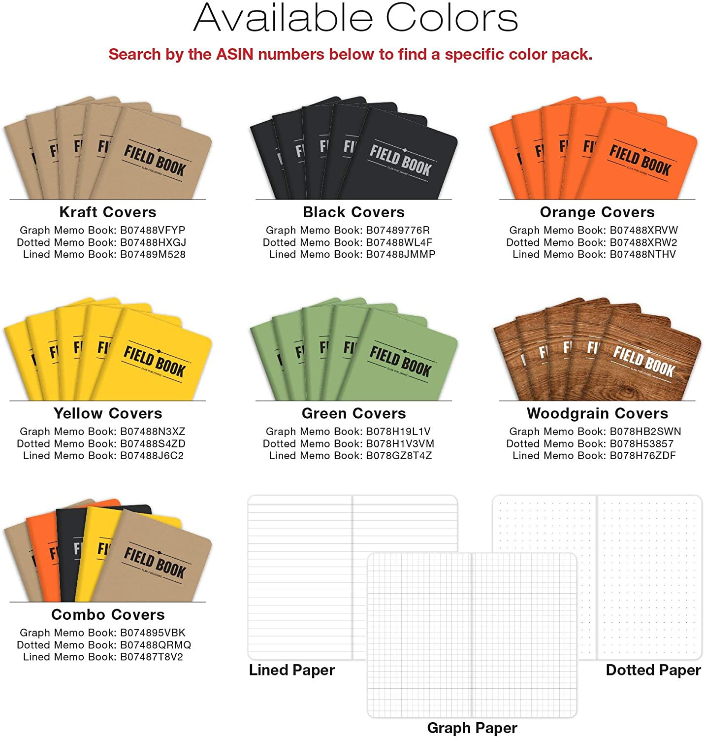 Field Notebook/Pocket Journal – 3.5″x5.5″ – Black – Dot Graph Memo Book – Pack o