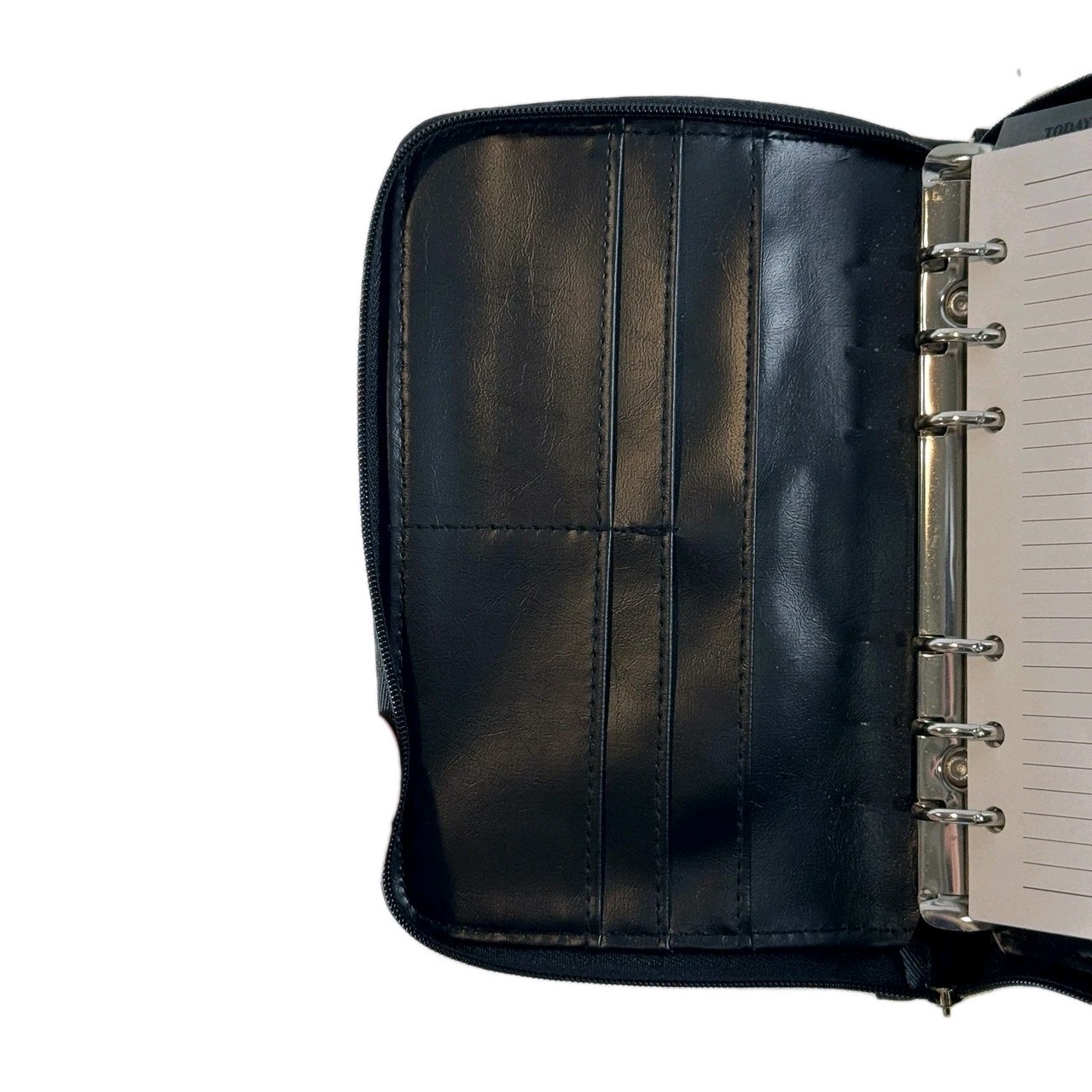 Vintage Y2K Black Faux Leather 6 Ring Planner Organizer Wallet Clutch Binder