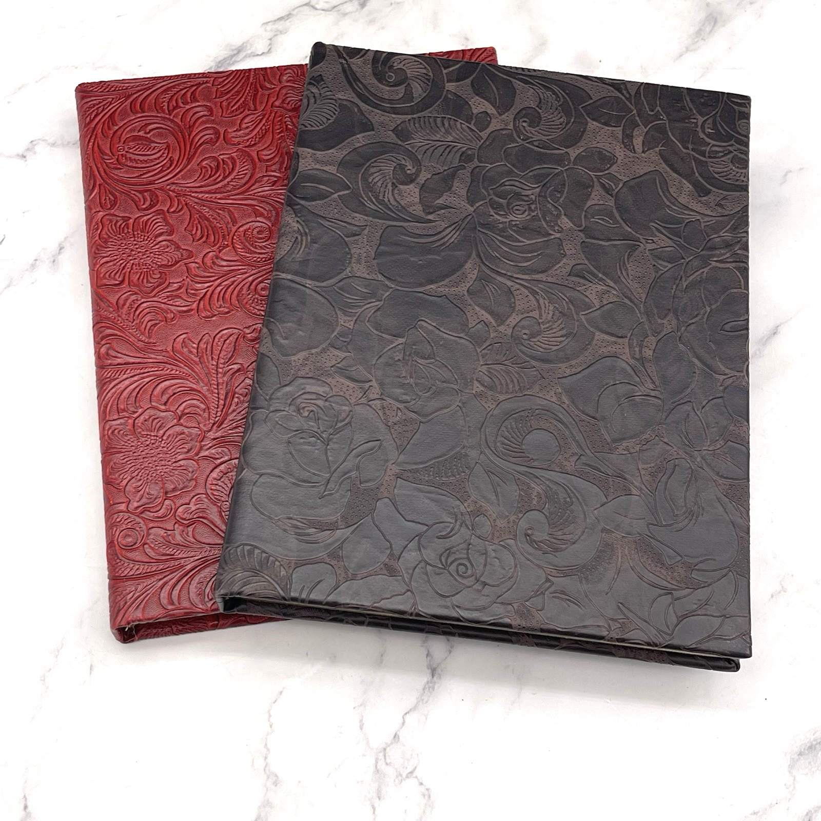 Set of 2 Leather Embossed Hard Cover Journal Notebook Gold Pages Travel Writing