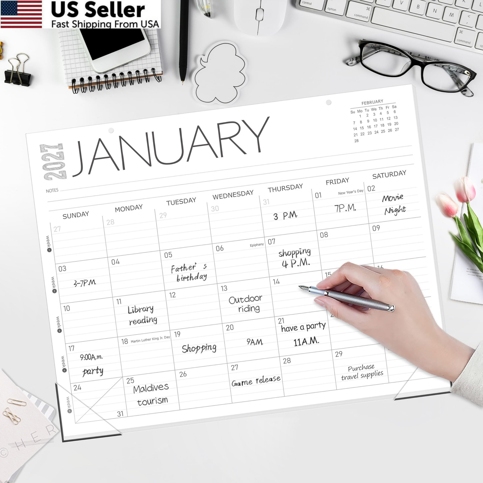 GuassLee Desk Calendar 2026, 12-Month 14″x11″, Jun White 12 month