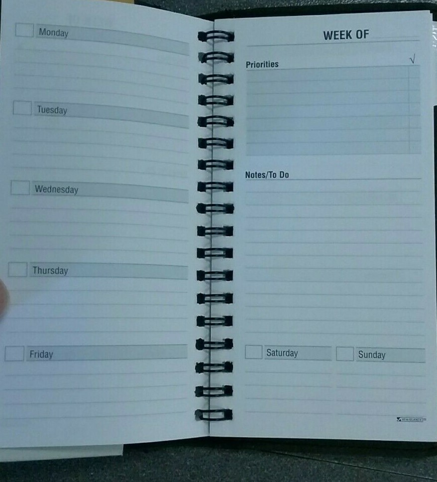 Undated Weekly Calendar Day Planner by Cambridge 2-page spread & phone # section