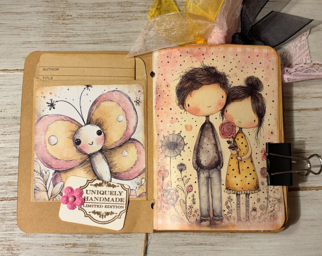Junk Journal Handmade Booklet Book Vintage “Bees Butterflies” Pocket Ephemera a