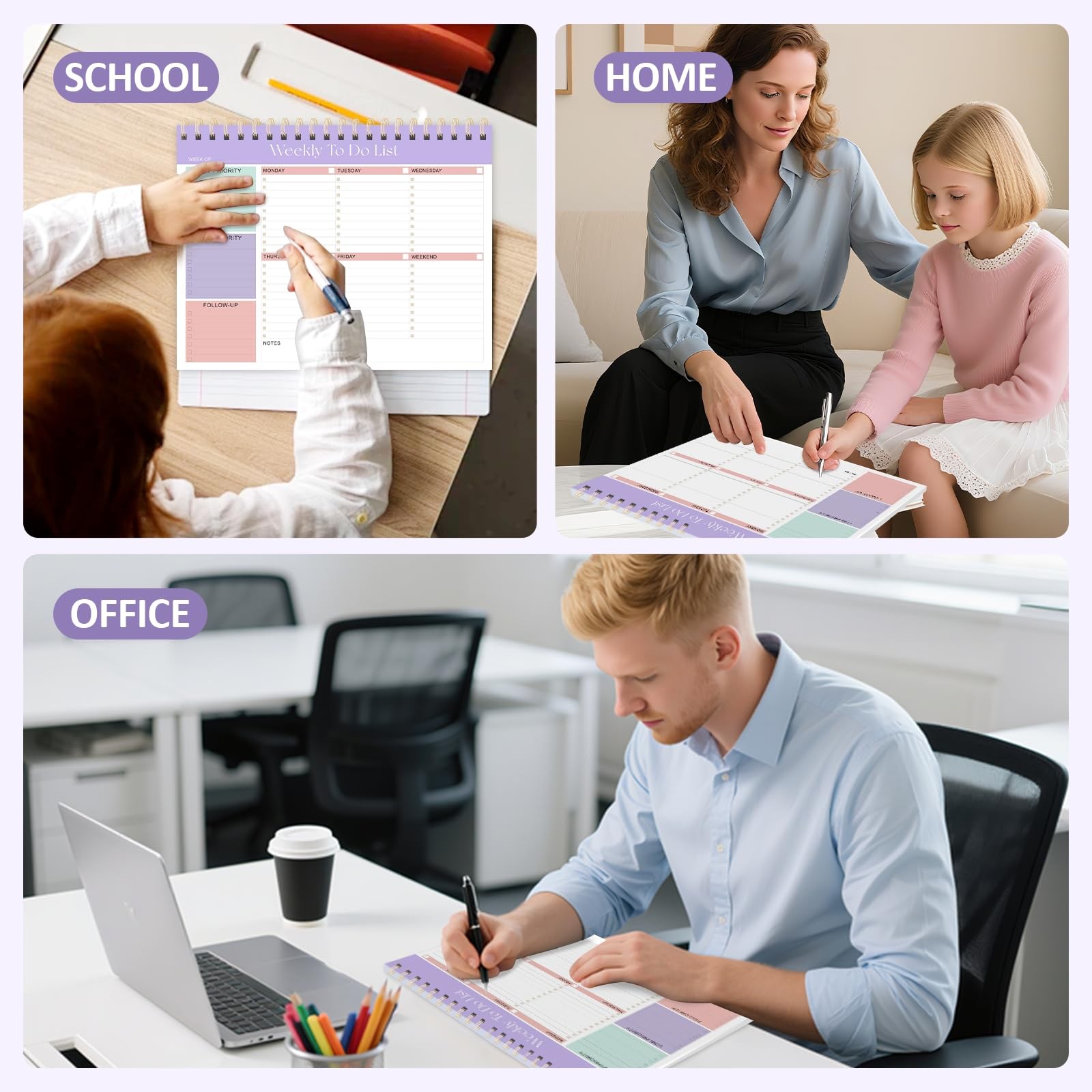 Weekly To Do List Notepad, 52 Undated Sheets Letter (8.5 x 11 inches), Purple