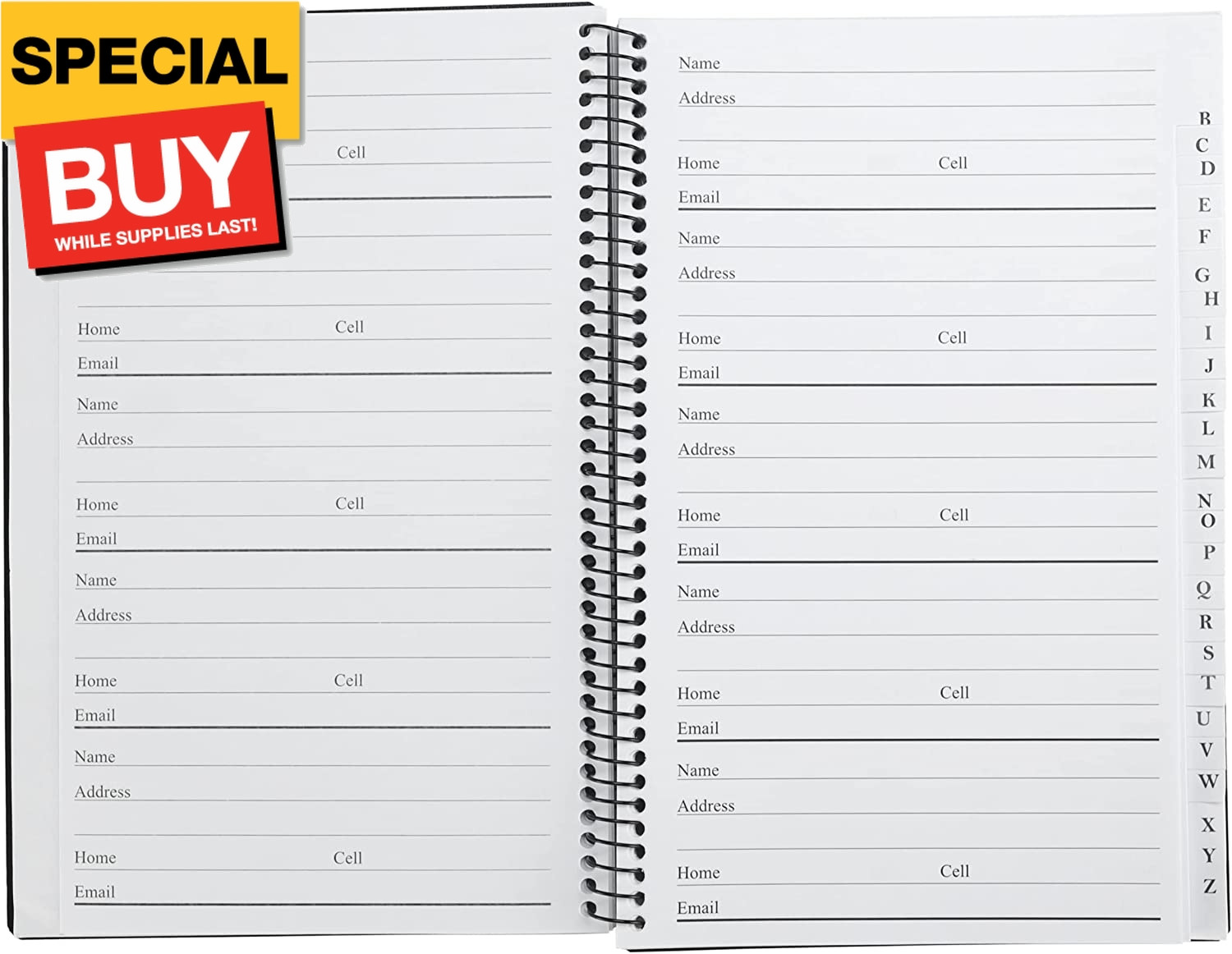 Address and Telephone Book, Black, 8 x 5 inches for Organizing Names, Addresses,