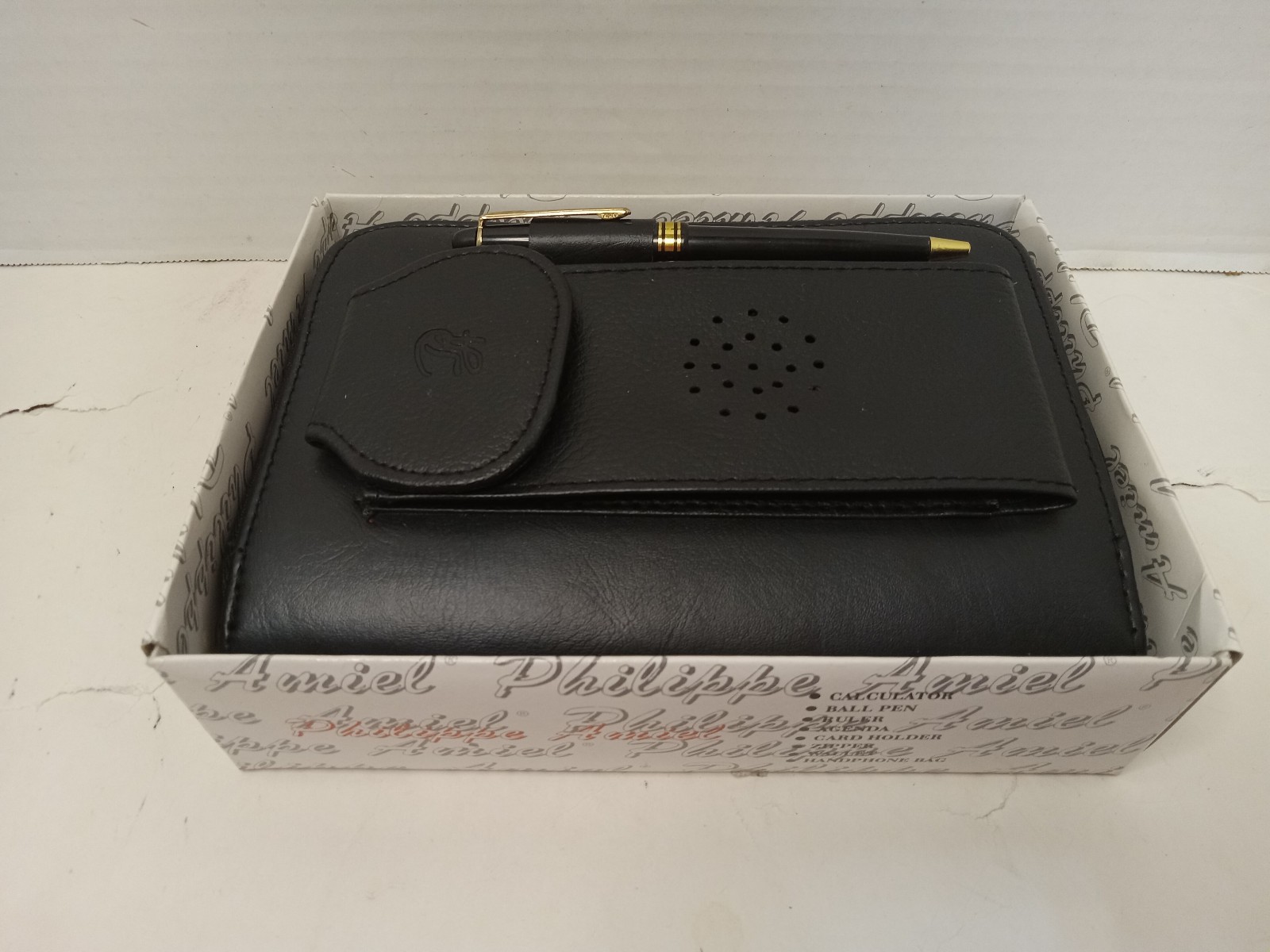 Philippe Amiel Black Organizer Day Planner w/ Calculator Agenda Wallet SEE DESCR