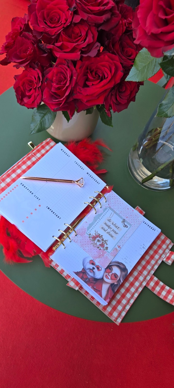 Red Leather notebook cover A5. Red leather weekly planner just 1 in the world