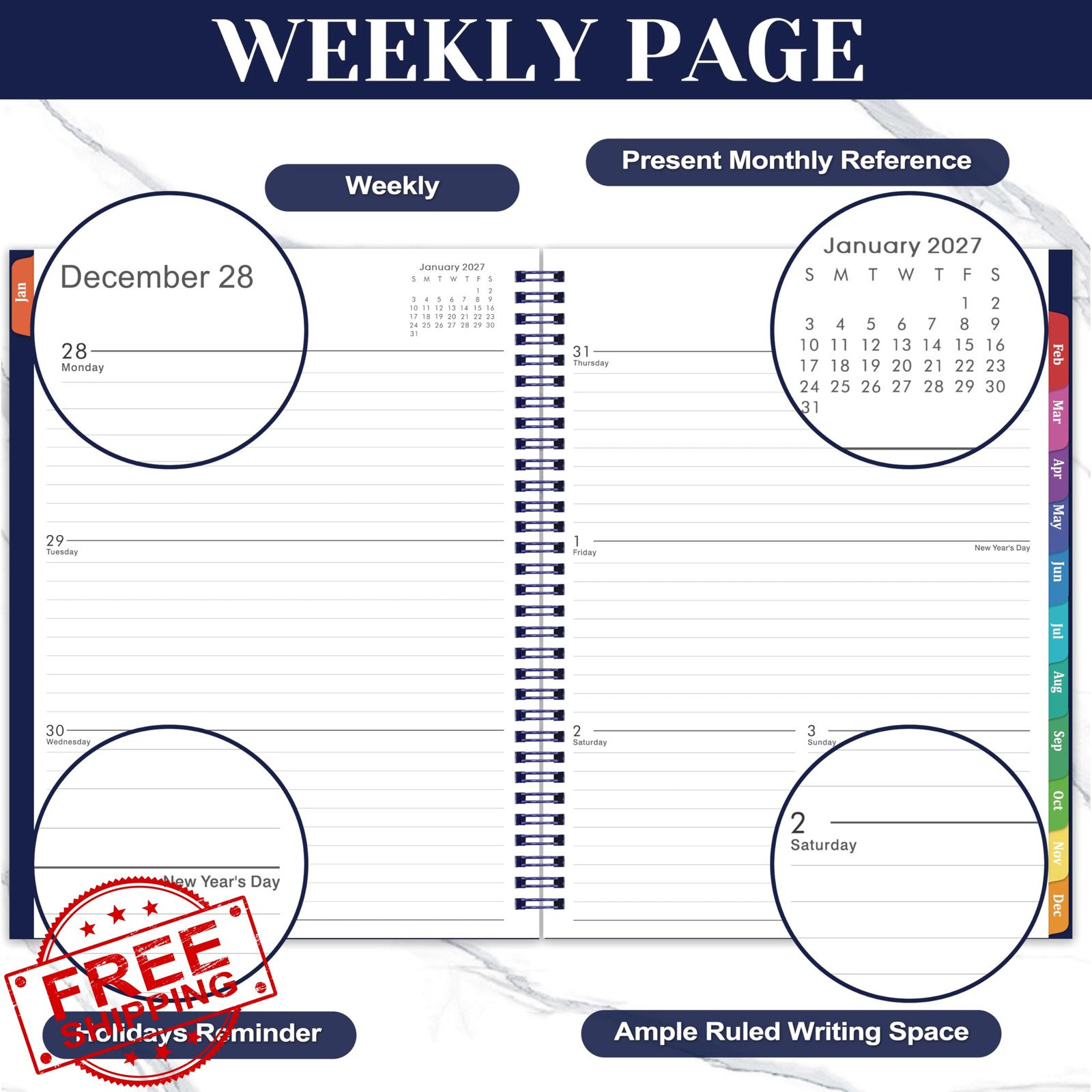 Vondafe 2027 Weekly Monthly Planner Navy