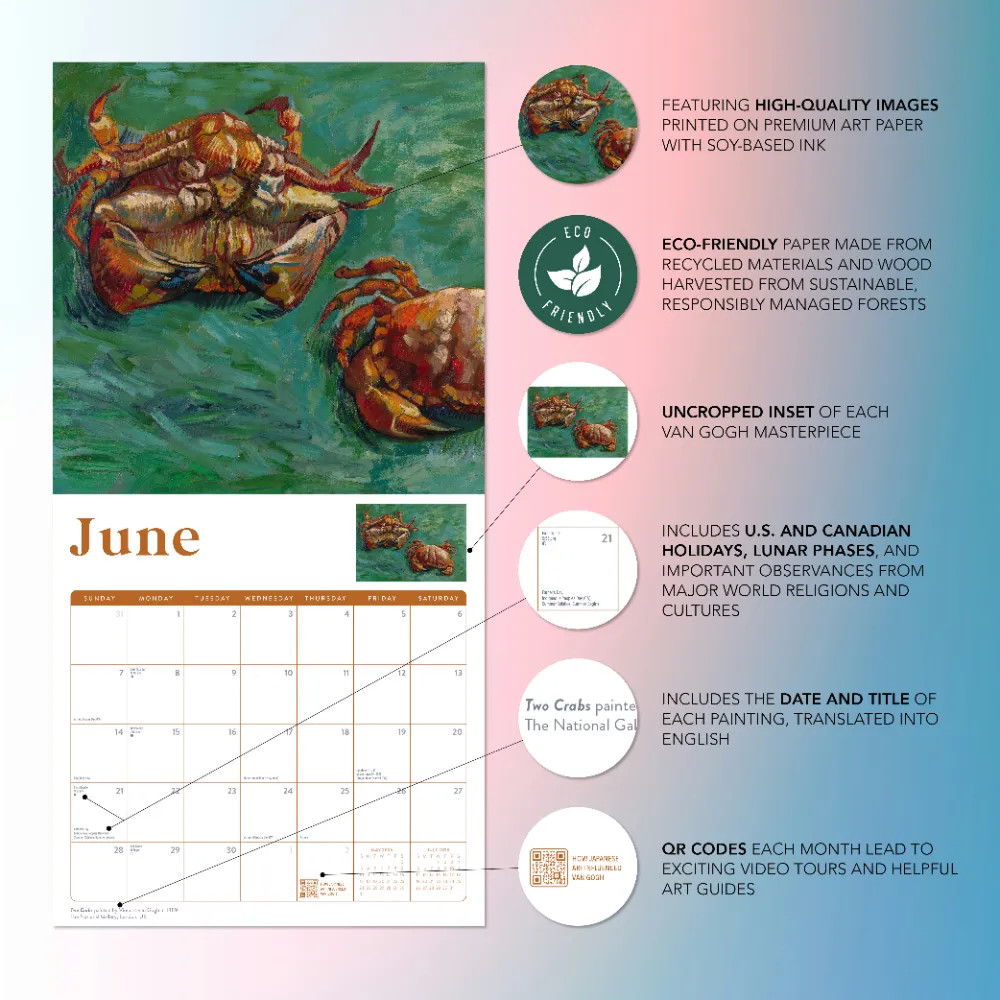 Van Gogh Calendar 2026 | 12″ x 24″ 12 Month Calendar | Marble City Press