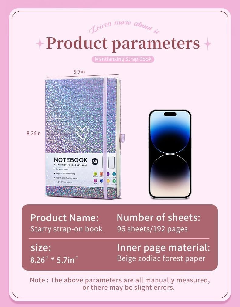 Bling A5 Notebook With Pen Lined Journal Notebook A5 Notepad For Girls Purple