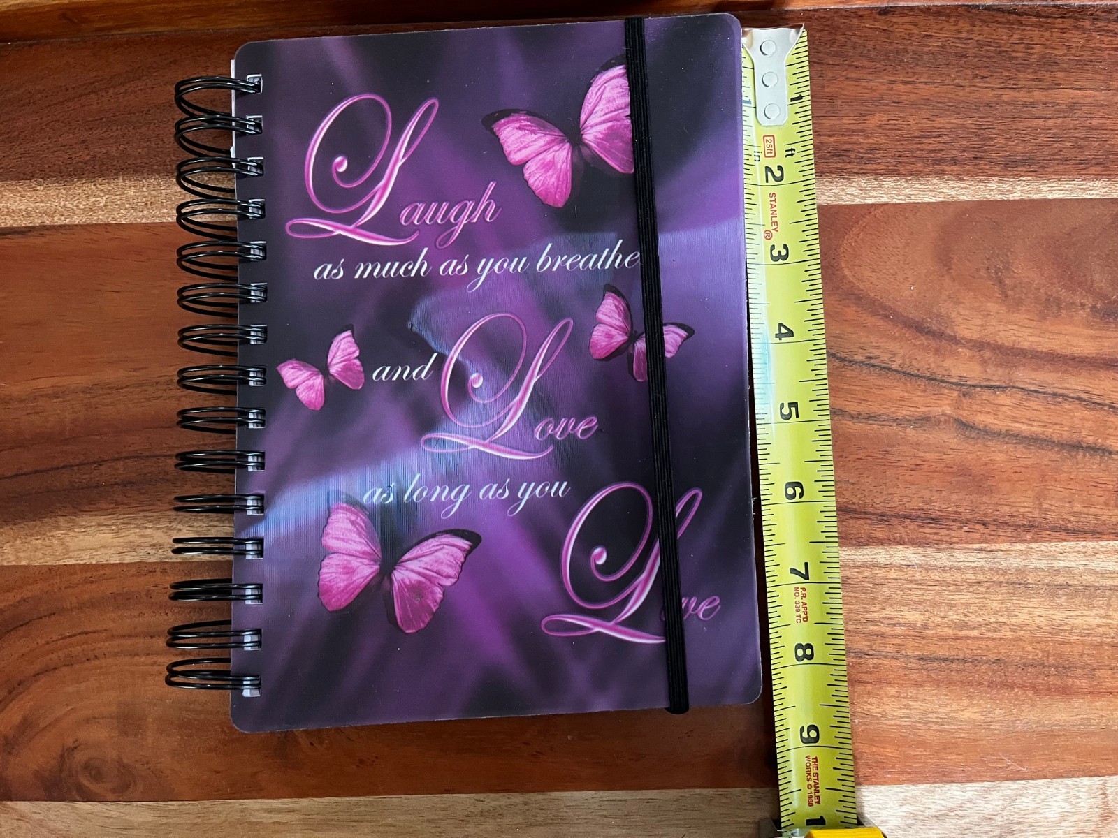 Purple Butterfly Spiral Journal Notebook Lined Pages Elastic Closure 8.5 x 6