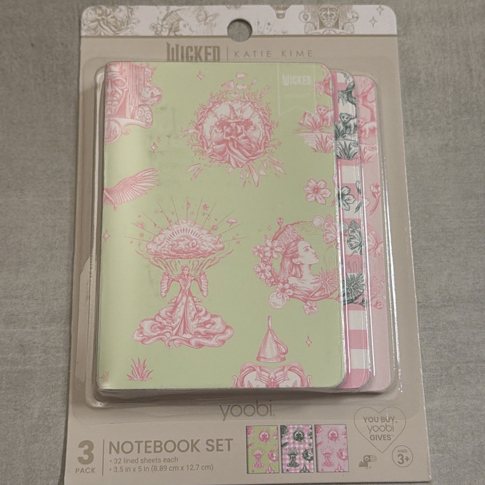 Wicked Katie Kime Notebook Set 3 Pack Pink & Green 32 Lined Sheets 3.5X5 Age 3+