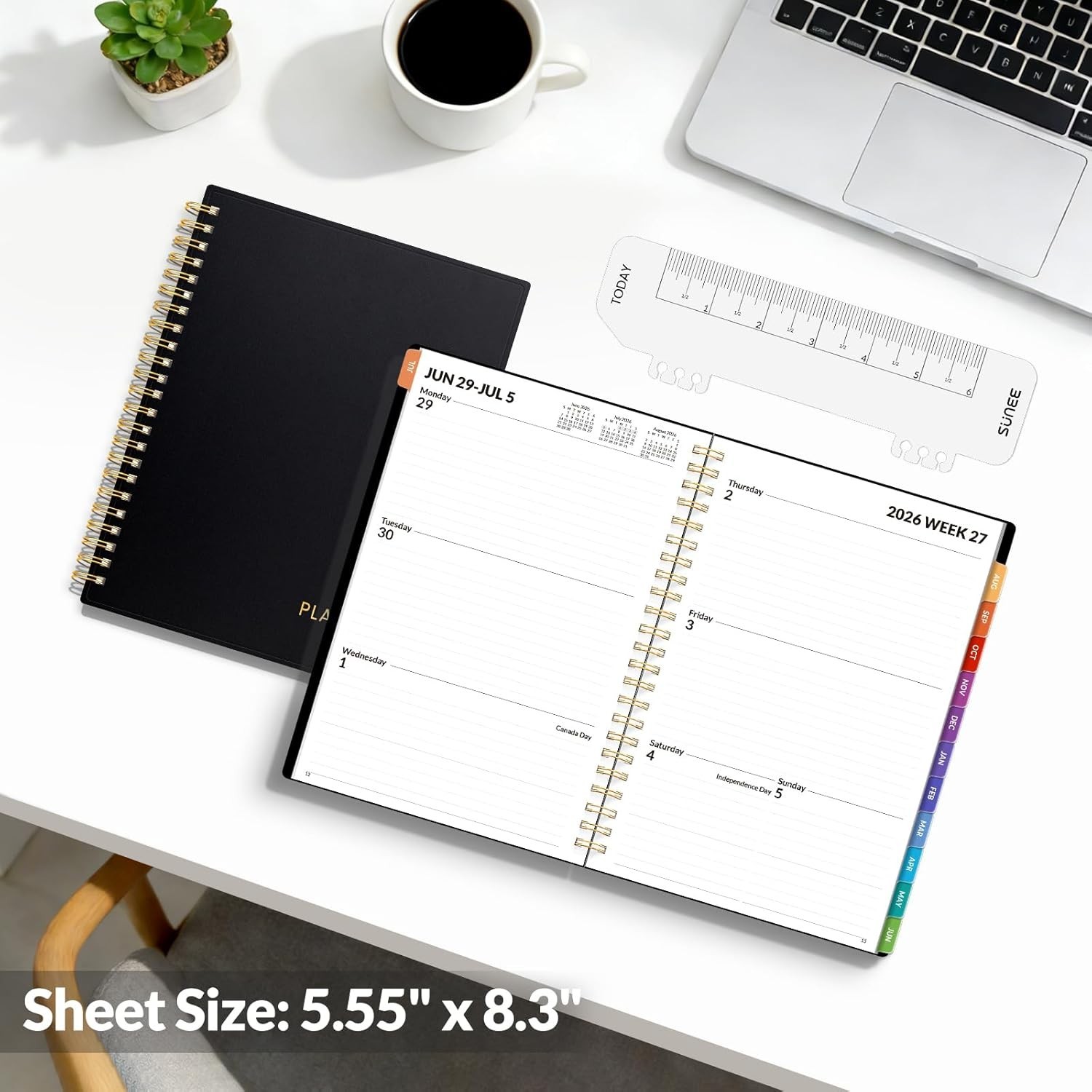 Portable 2026-2027 Weekly & Monthly Academic Planner: Black with Rainbow Accents