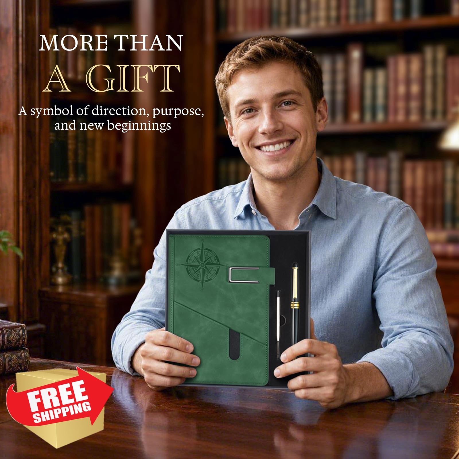 OFFIGIFT Green Leather Hardcover Journal A5