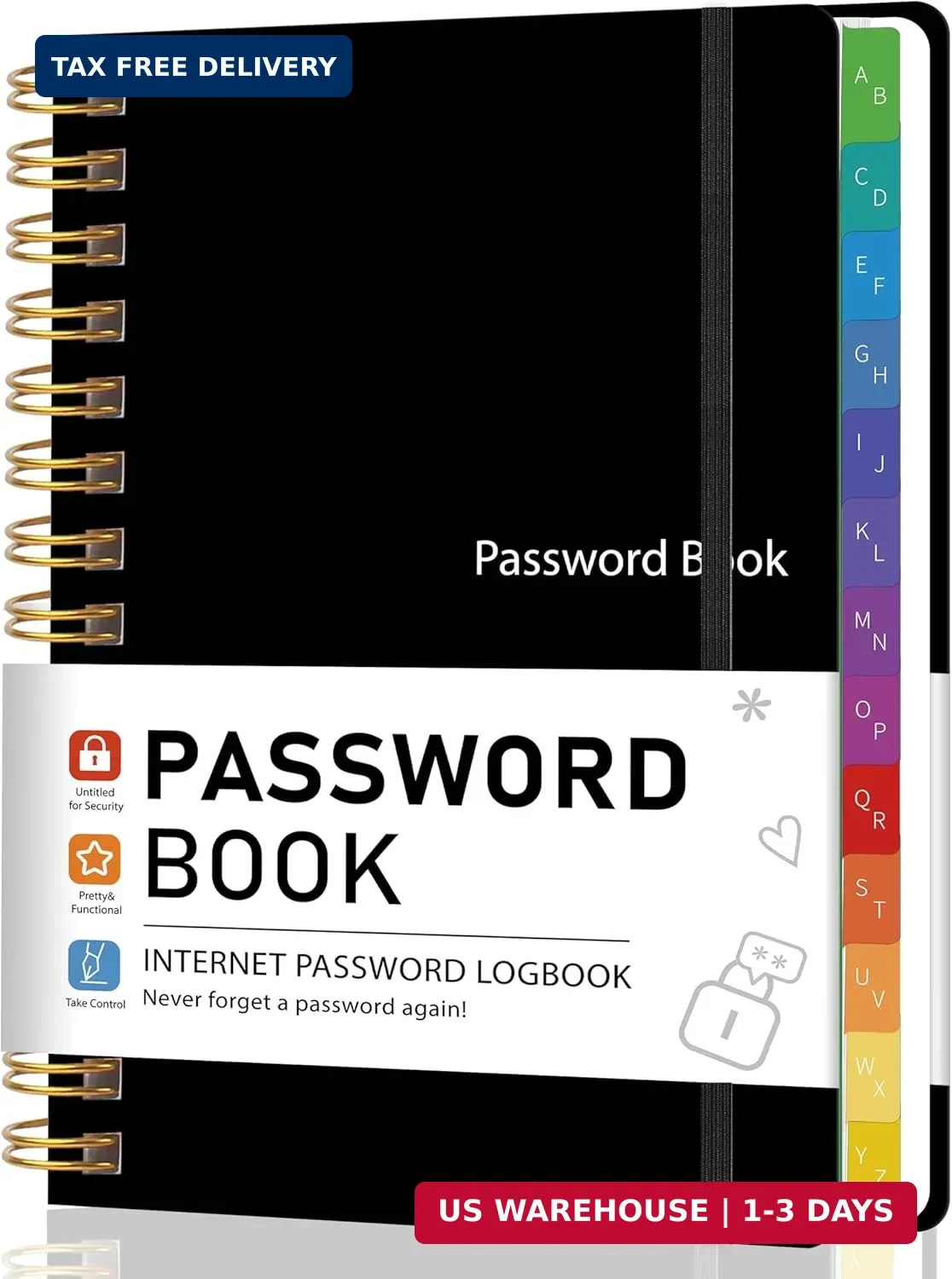 Spiral Password Book with Alphabetical Tabs, 5.8″ X 8.2″ Password Keeper Book fo