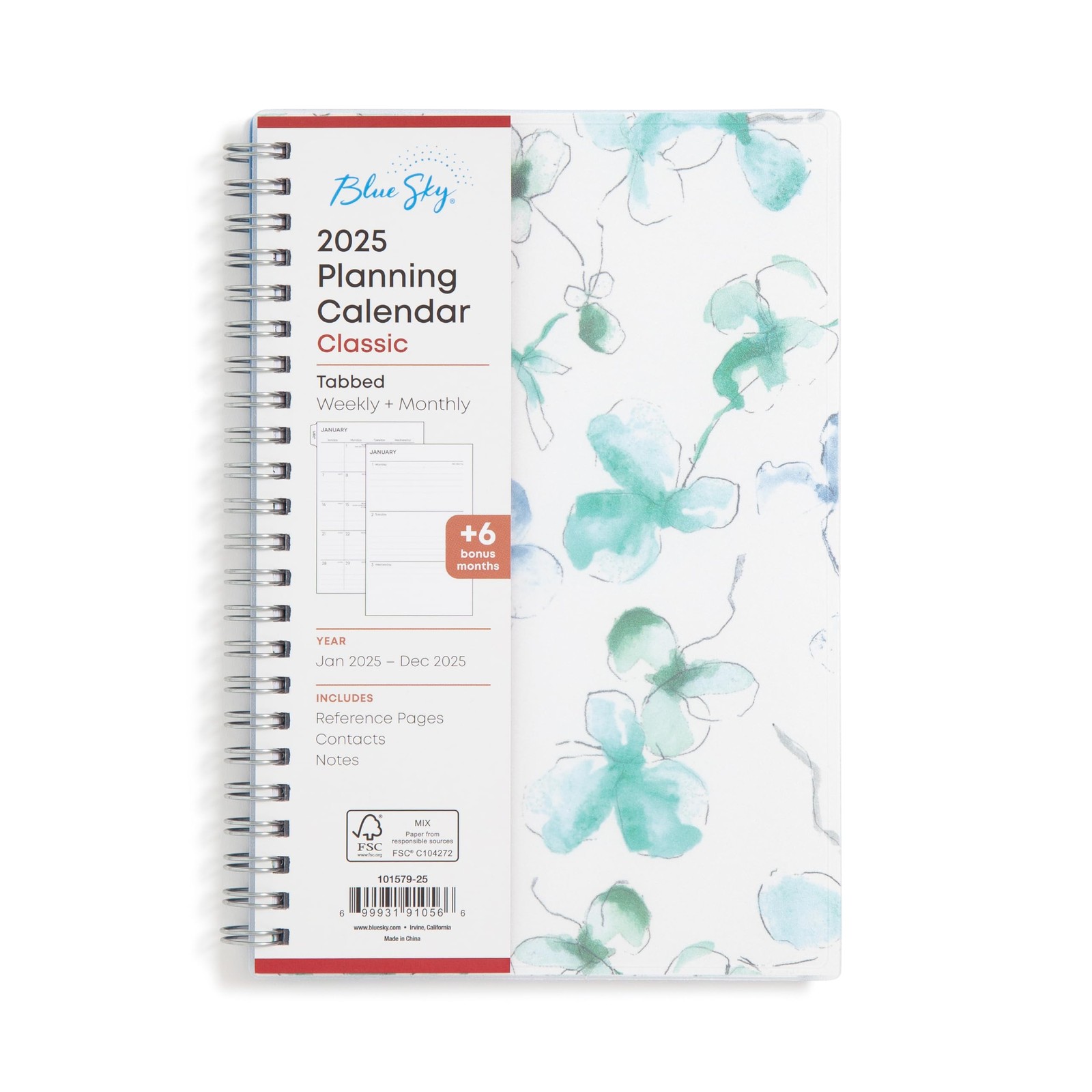 Blue Sky 2025 Weekly Monthly Planner Calendar 5×8 Flexible Cover Wirebound