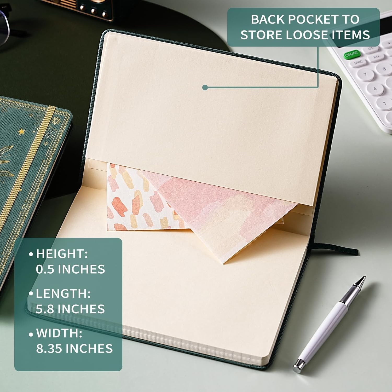 Compact Writing Notebook with 144 Thick Ruled Pages & Expandable Pocket – Cyan