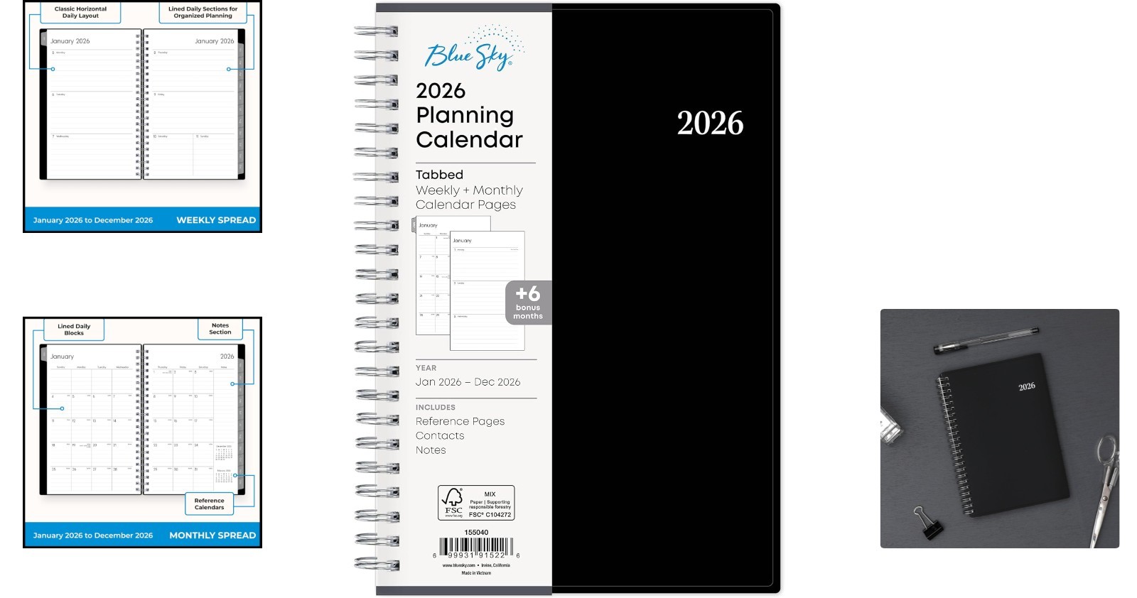 2026 Wirebound Planner – Monthly/Weekly Layouts, Flexible Cover, 5″ x 8″